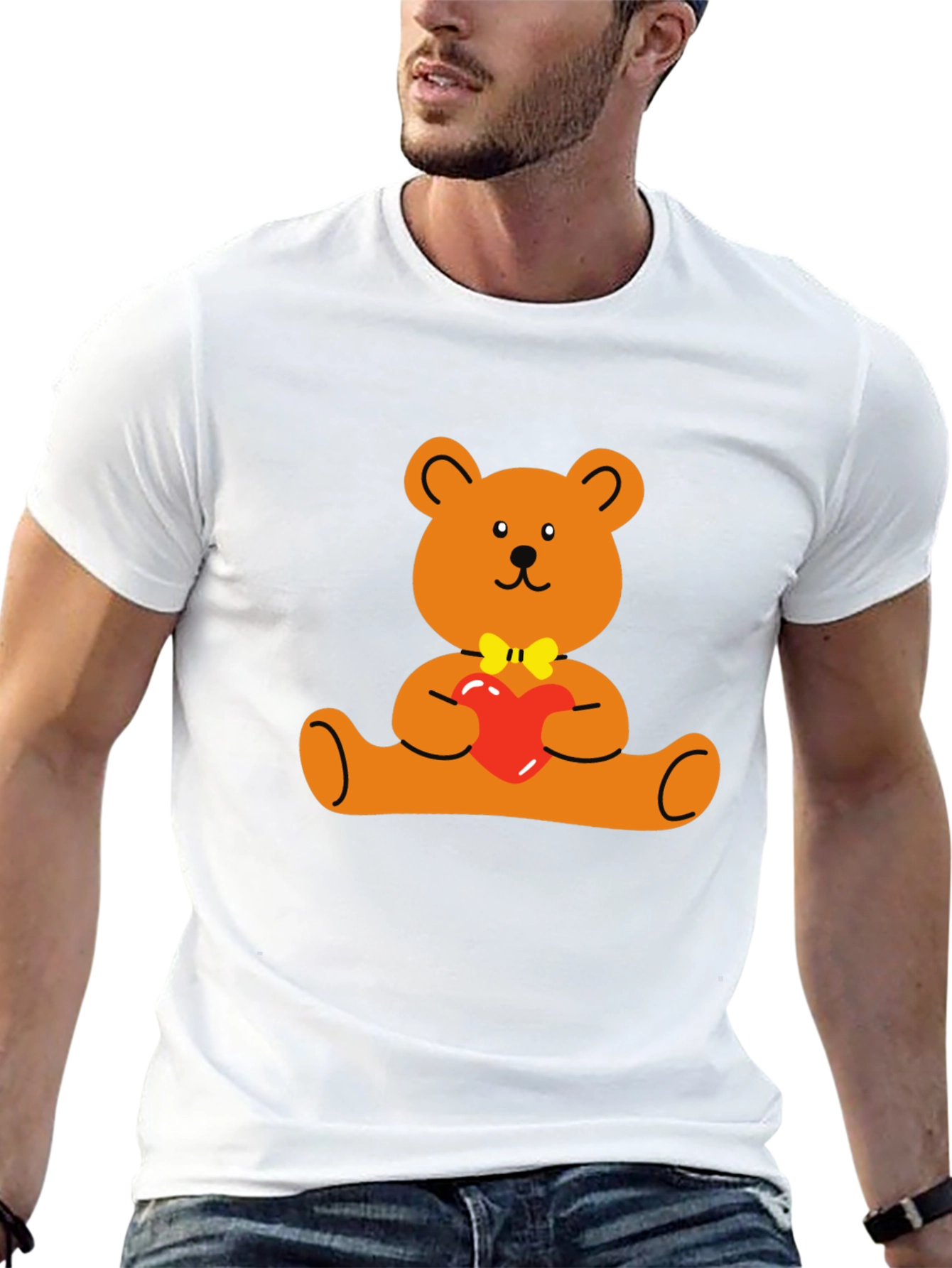 Cute Teddy Bear Holding Heart Graphic T-Shirt