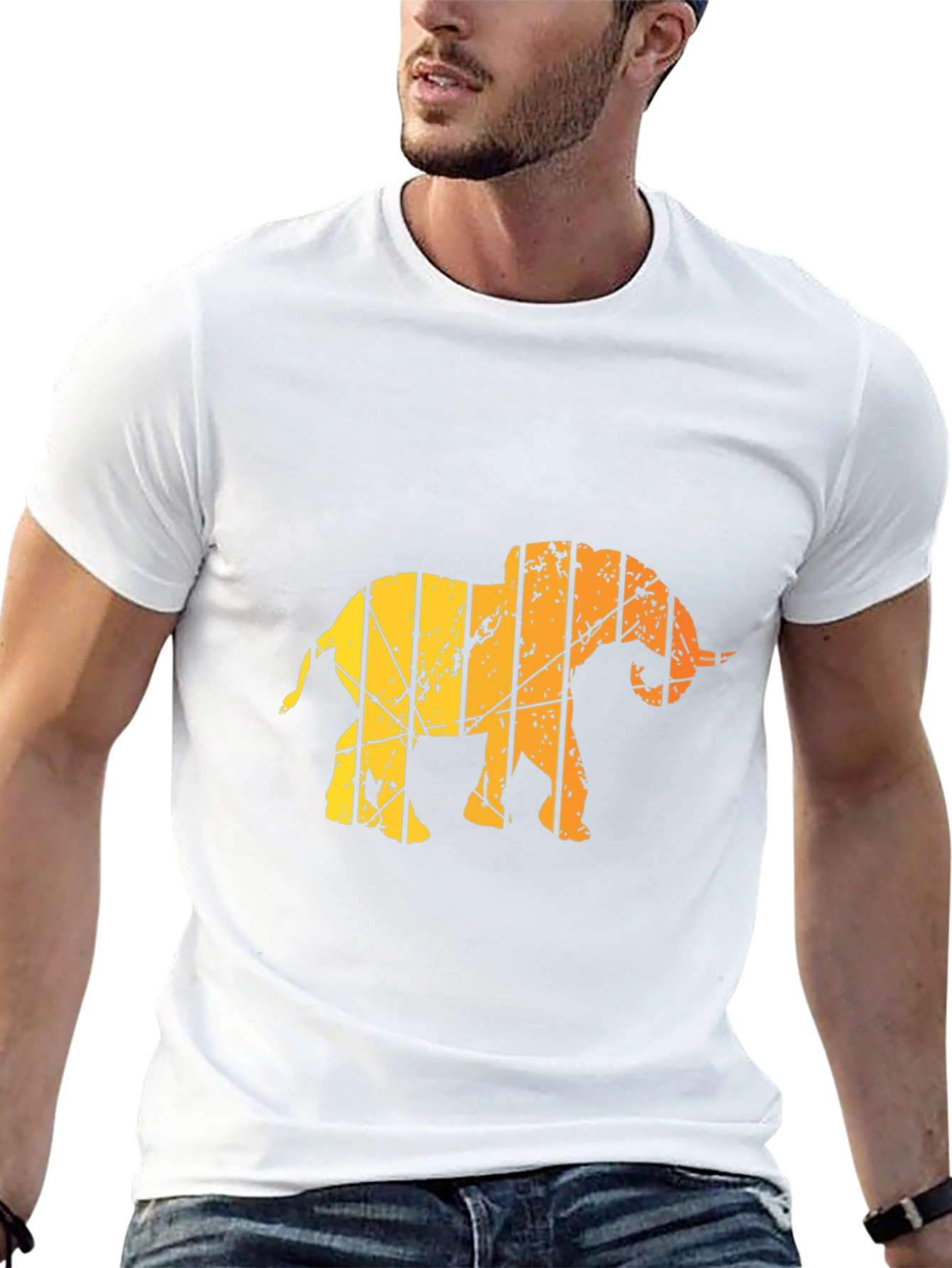 Mens Black T-Shirt - Abstract Elephant Graphic