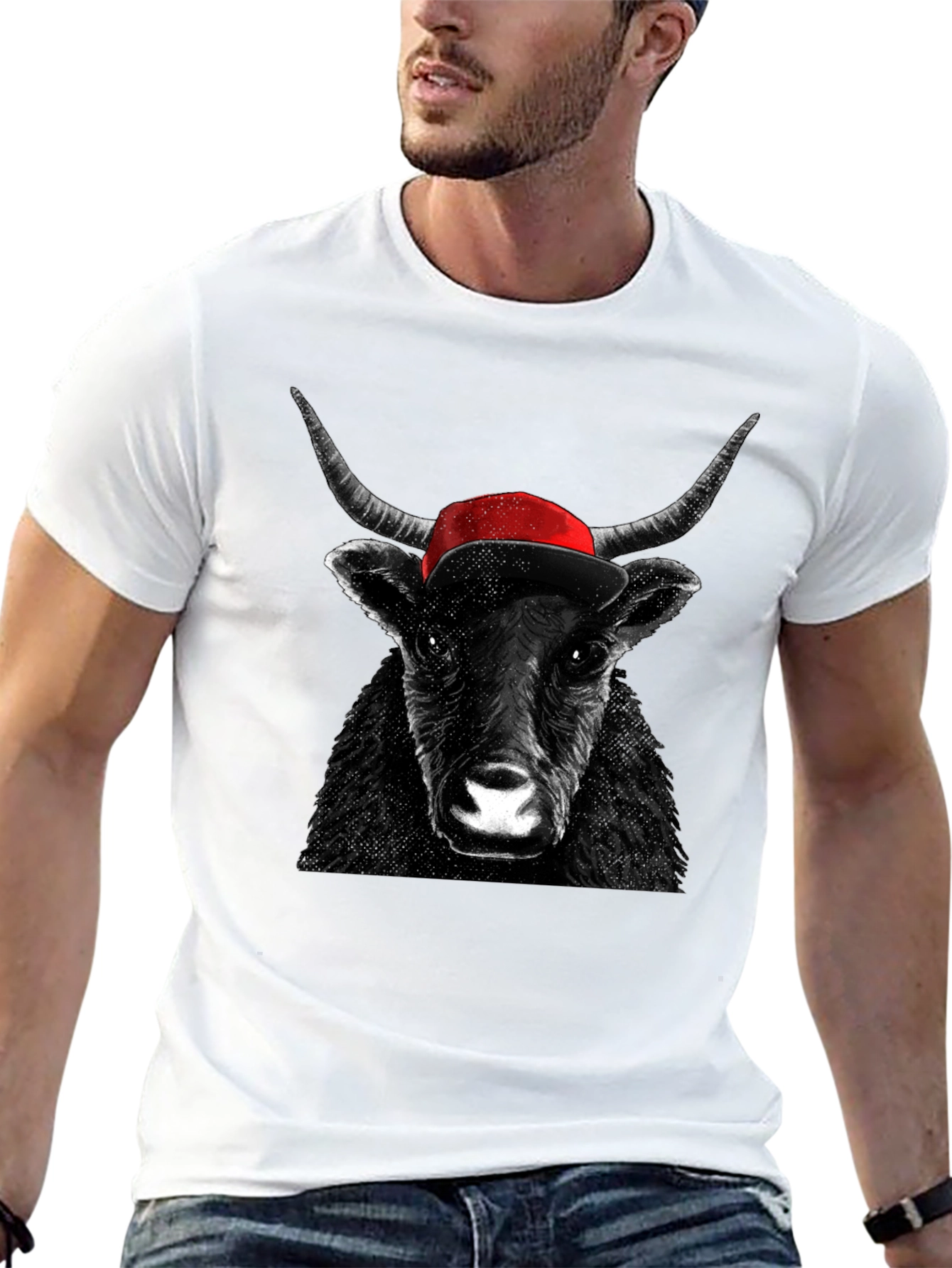 Bull in Cap Graphic Tee - Cool Animal Design