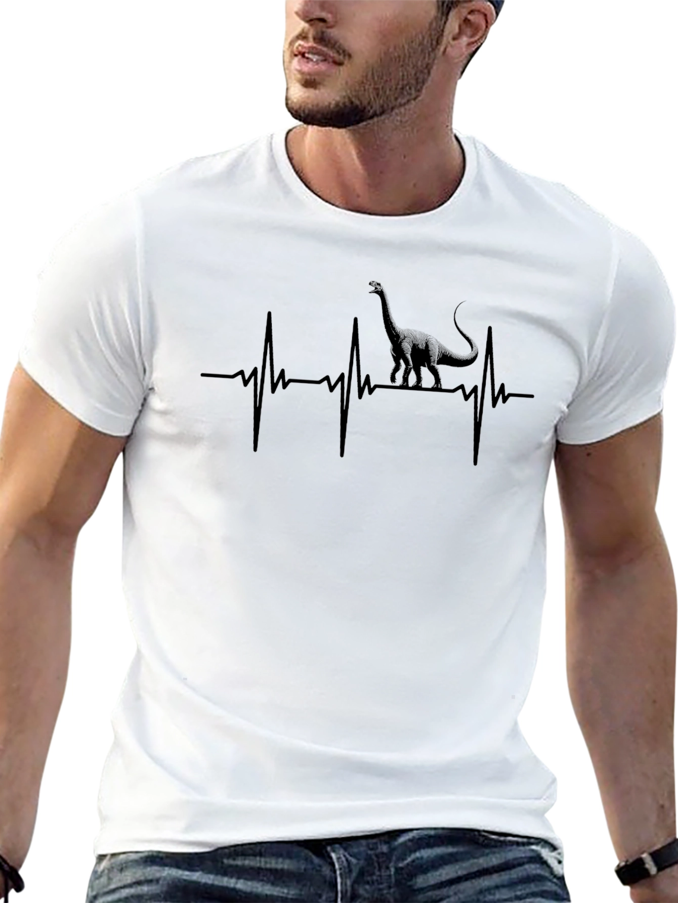 Dino Heartbeat Graphic Tee - Black Cotton T-Shirt