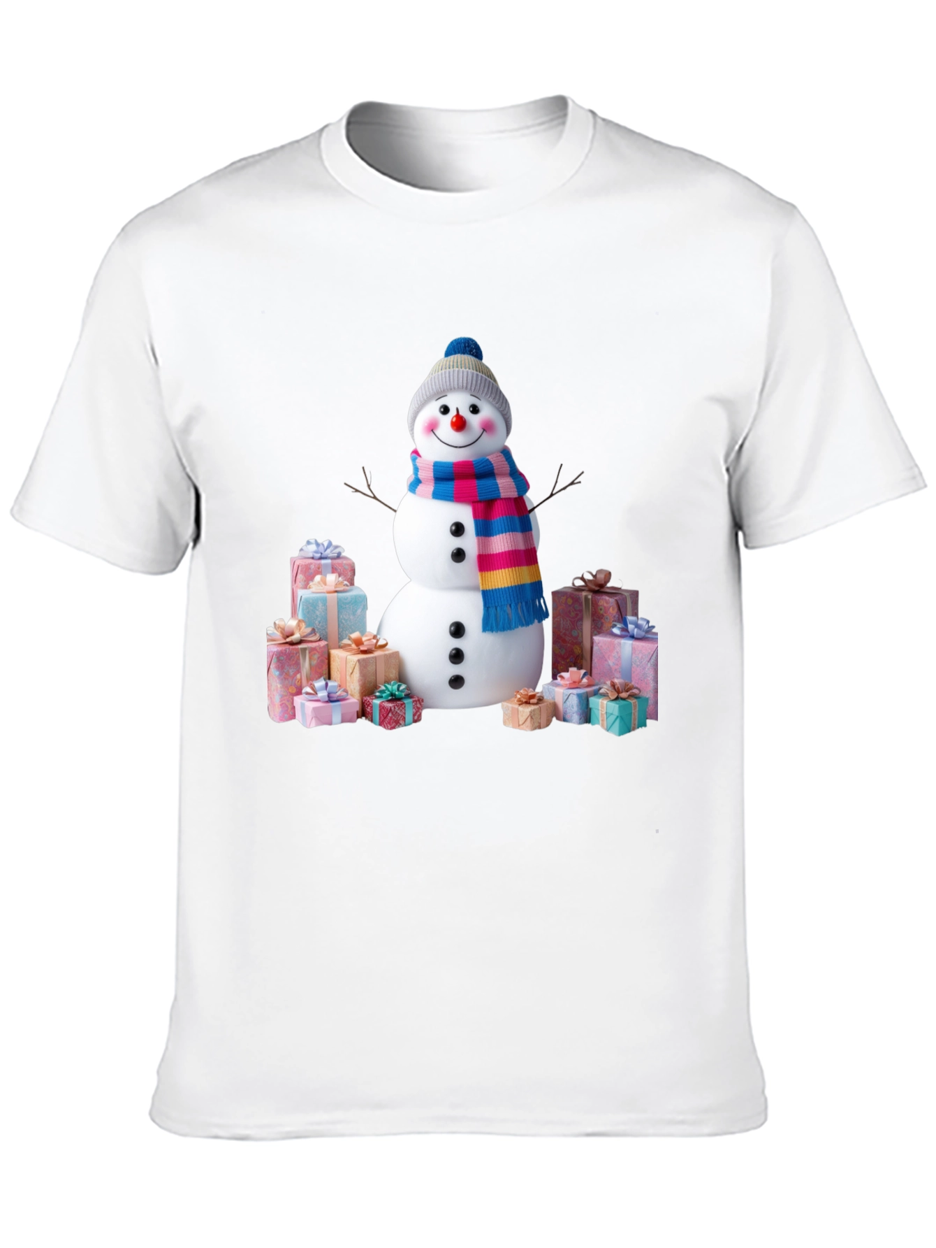 Festive Snowman & Gifts Graphic Tee - Holiday Cheer!