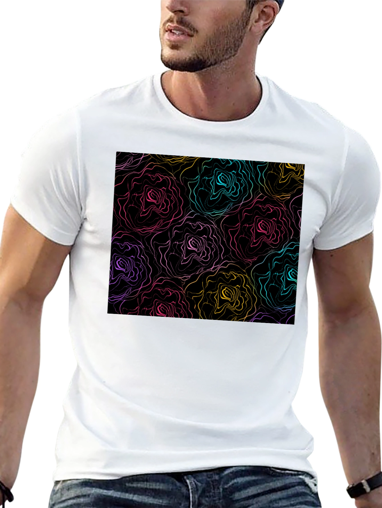 Abstract Floral Print Black T-Shirt