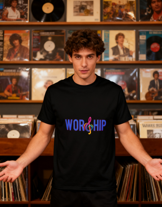 Worship Music Note T-Shirt - 100% Cotton, Vibrant Tee for Church & Casual Occasions