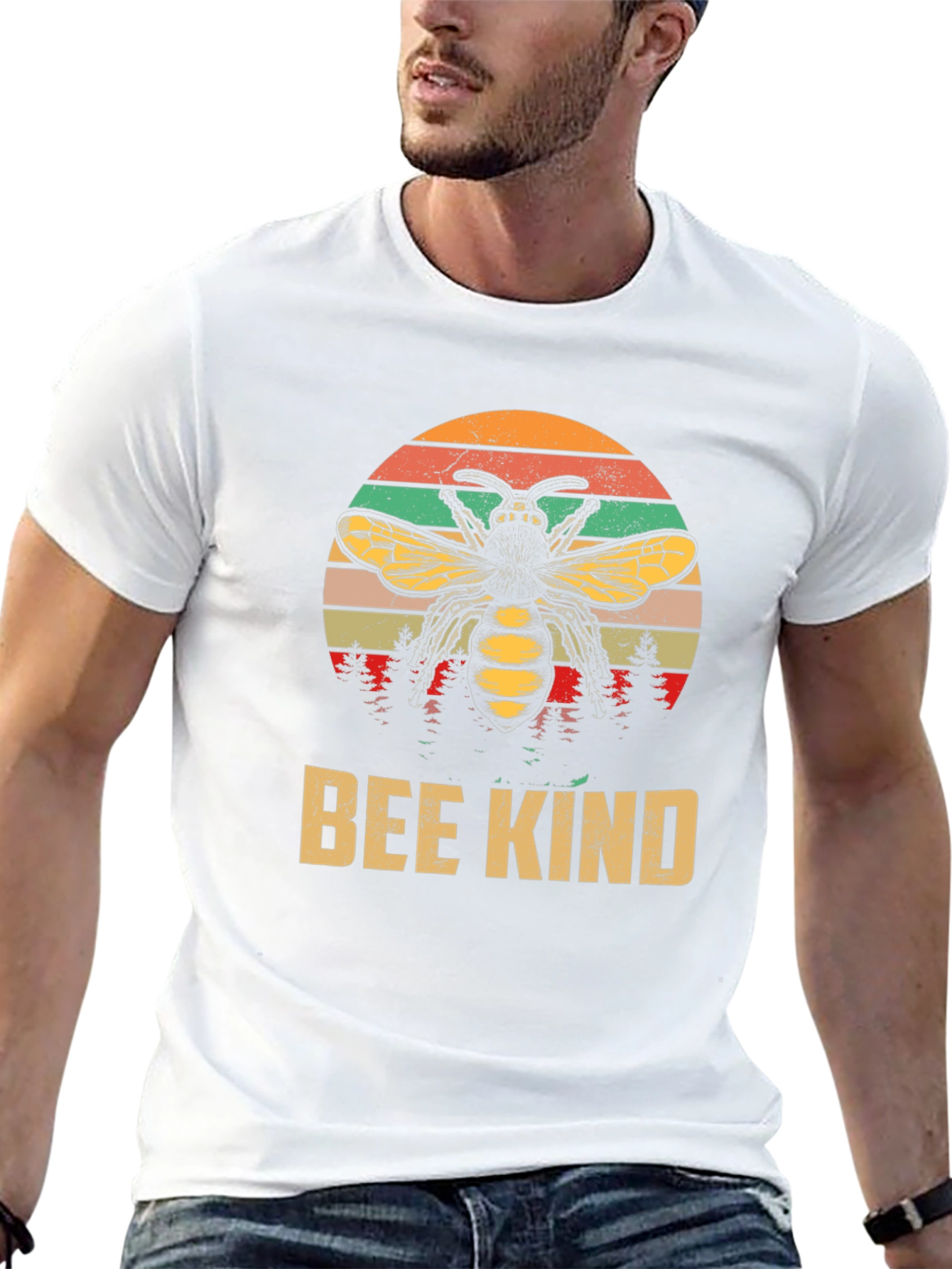 Bee Kind Graphic Tee - Retro Sunset Design