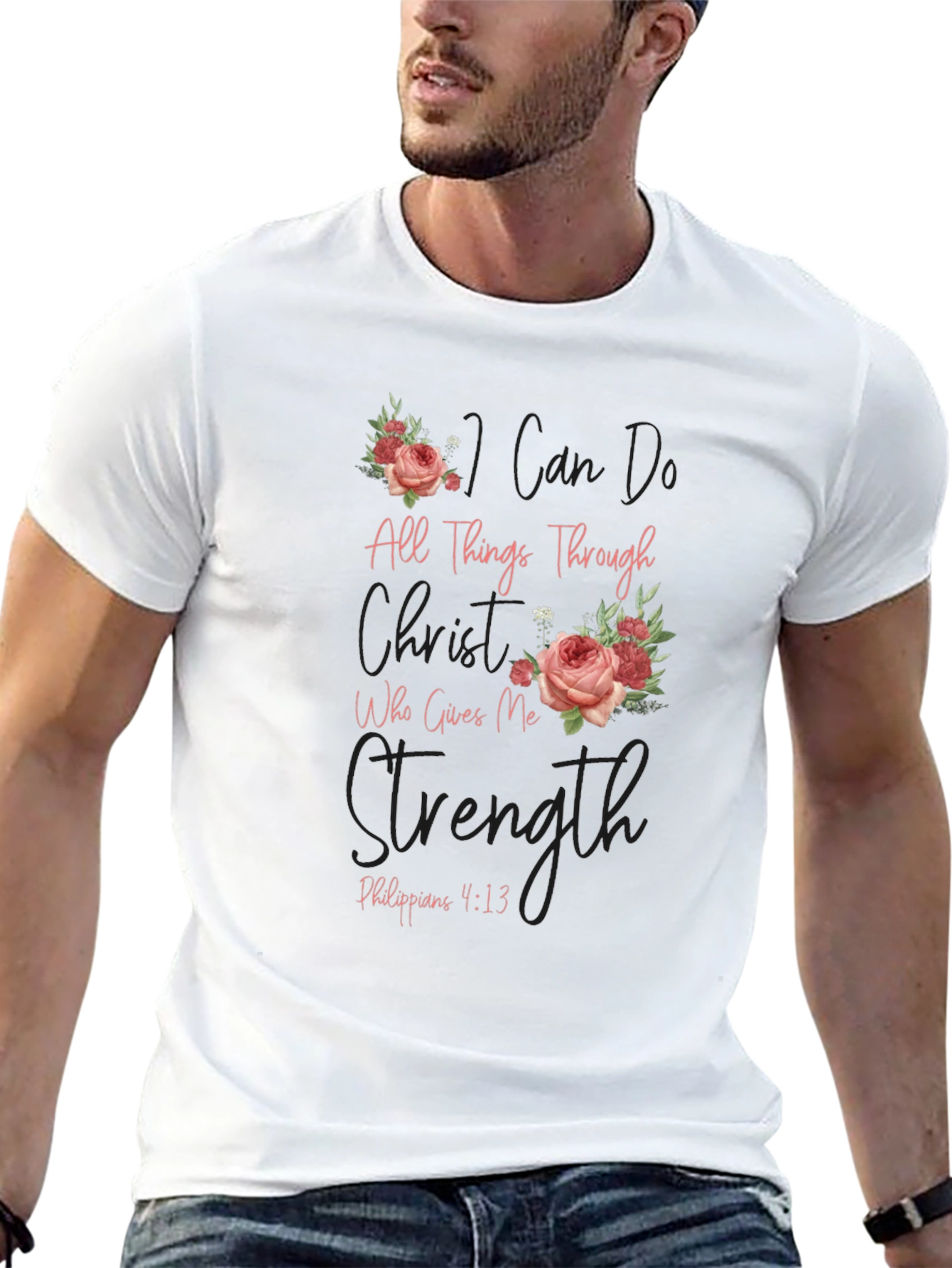 Floral Christian Verse T-Shirt - Philippians 4:13
