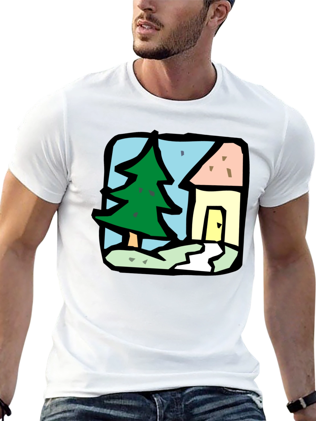 Cartoon House & Tree Graphic Tee