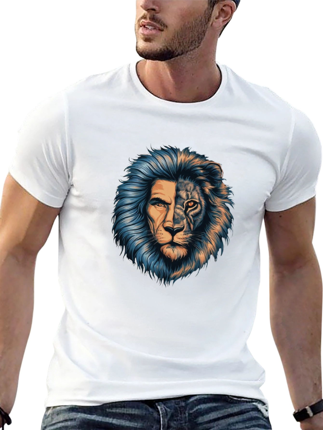 Lion Face Graphic Print Black T-Shirt