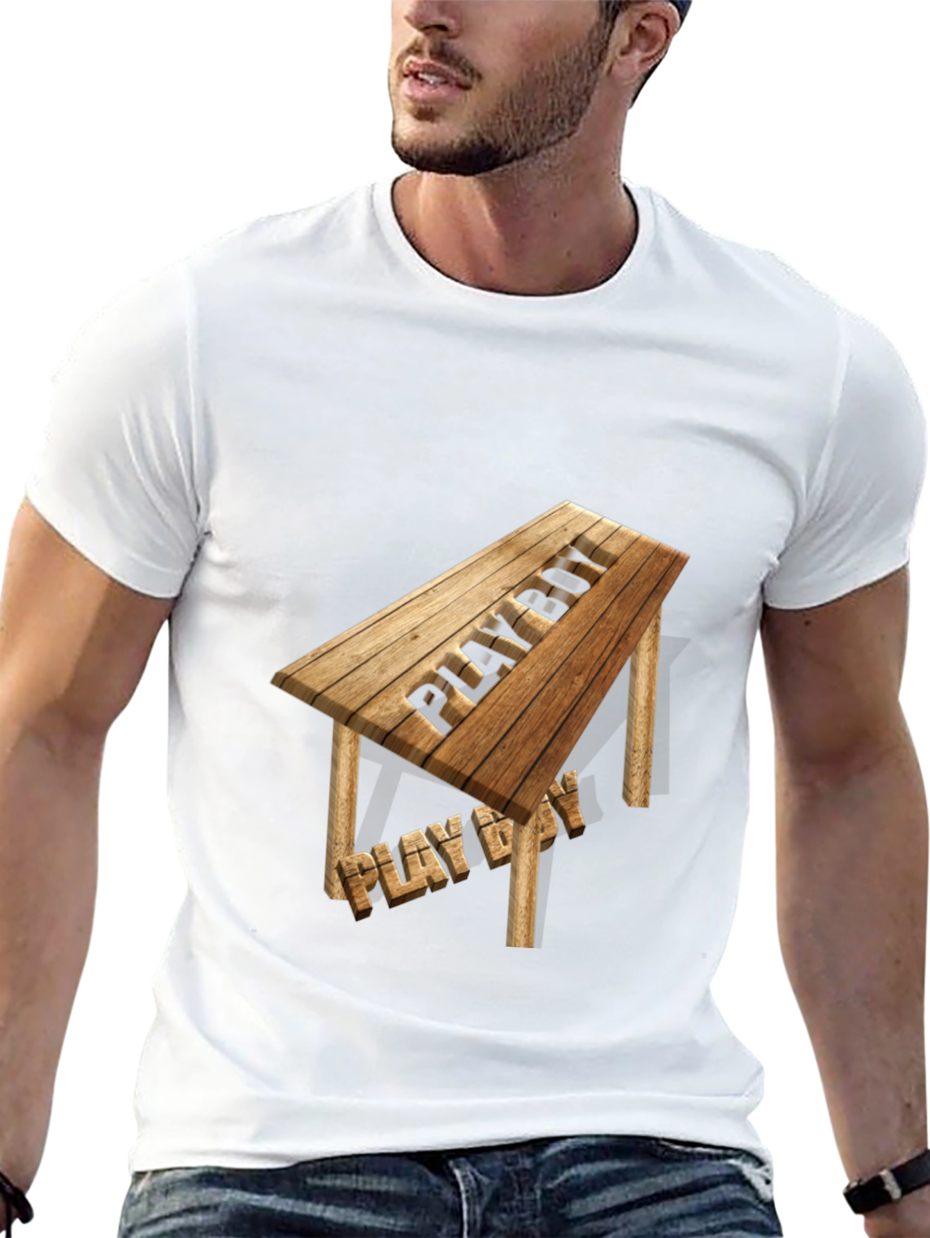 Playboy Wooden Table T-Shirt - Novelty Design