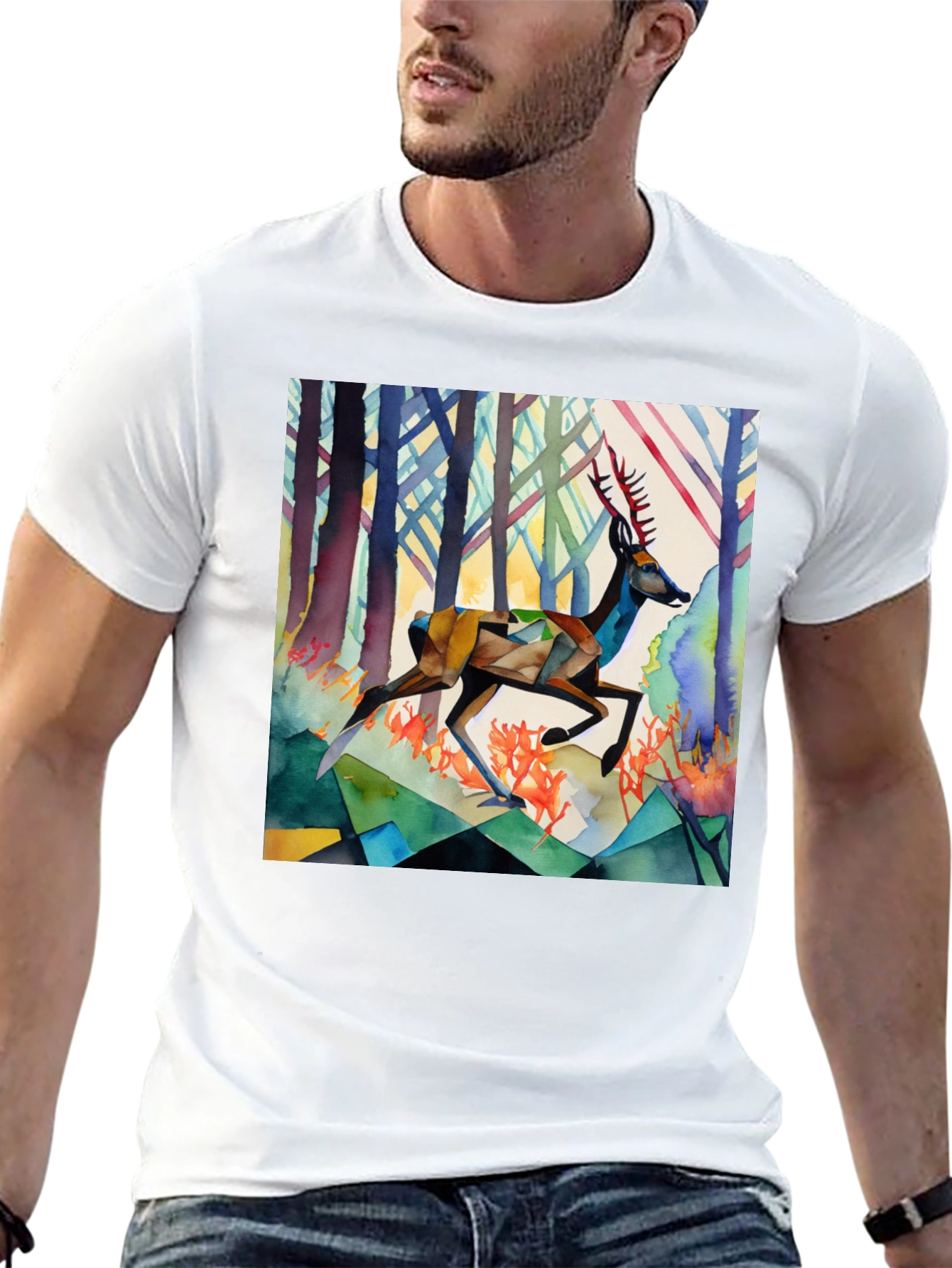Geometric Deer Graphic Tee - Stylish Mens Shirt