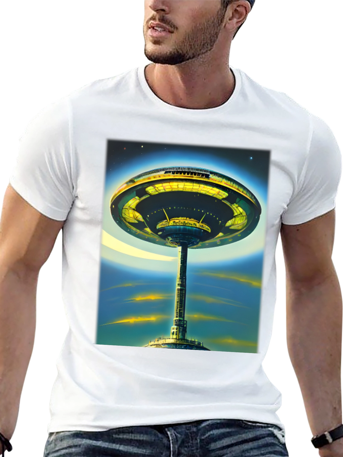 Futuristic Cityscape Graphic Tee - Sci-Fi Style