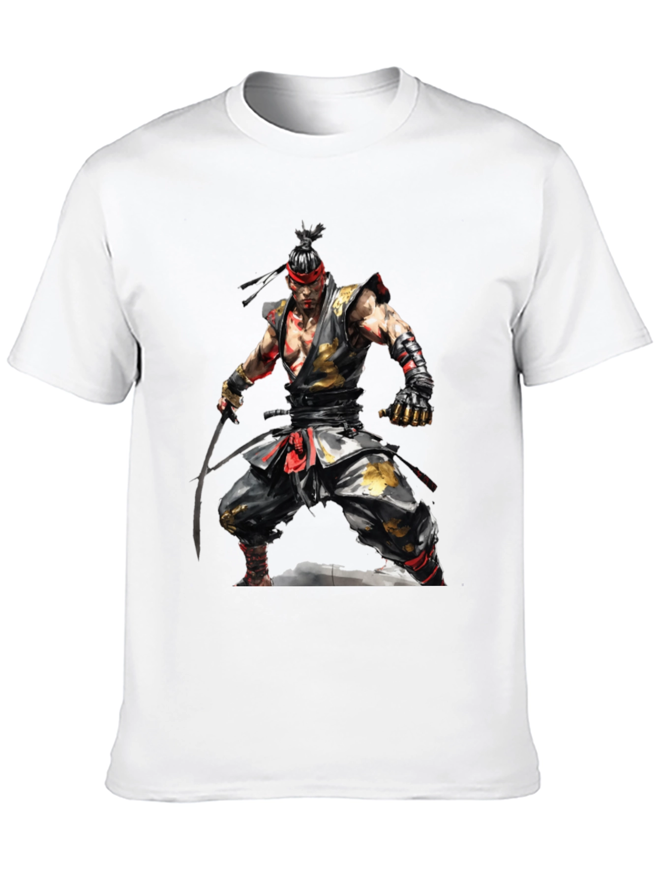 Mens Black T-Shirt with Samurai Design