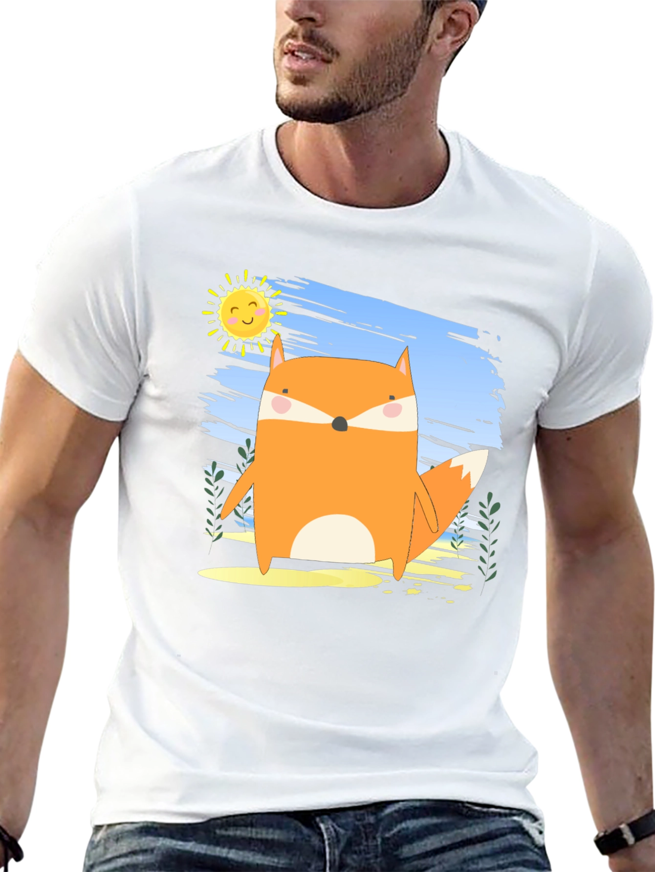 Cute Fox Graphic Black T-Shirt