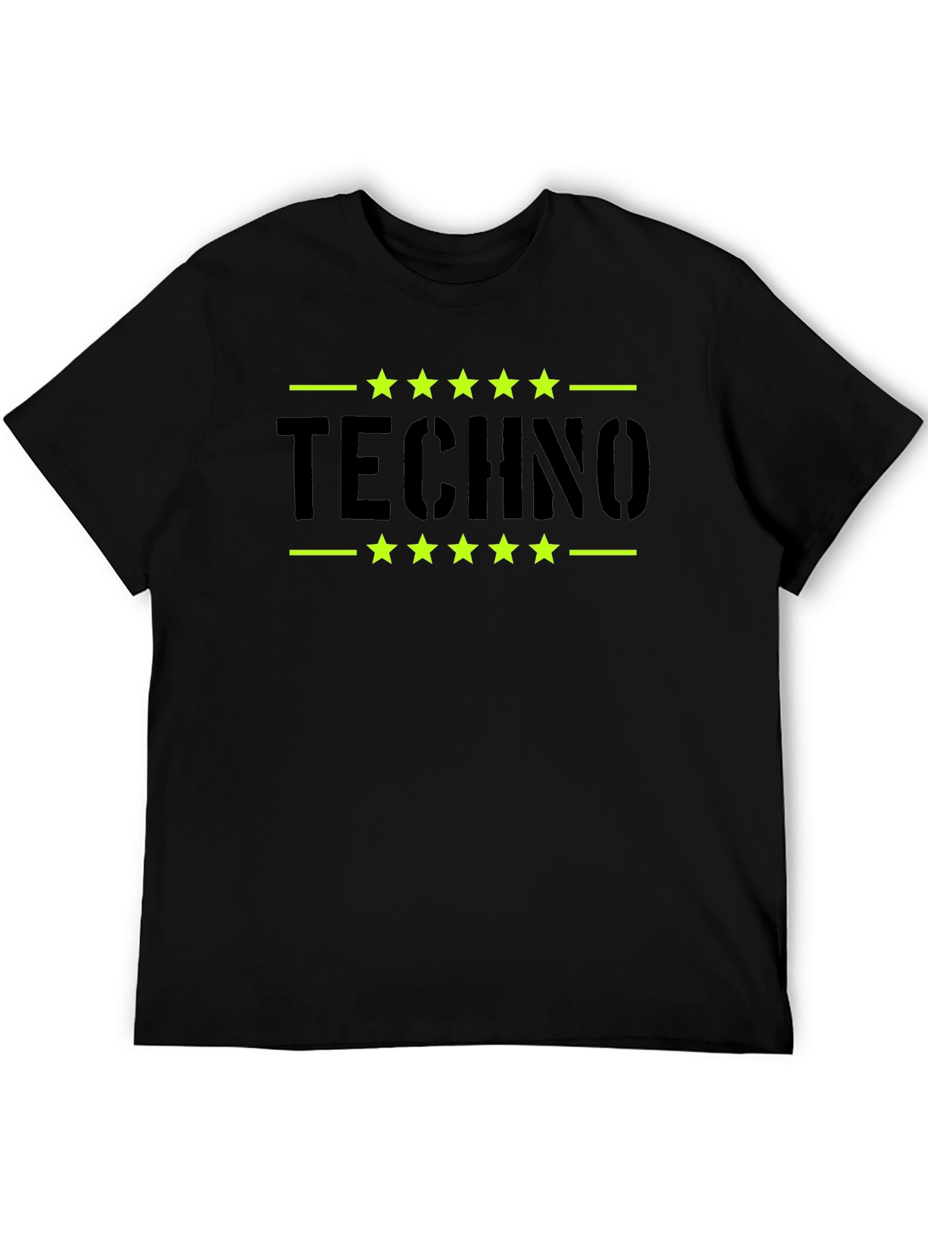 Techno Stars Graphic Tee - Black Cotton T-Shirt