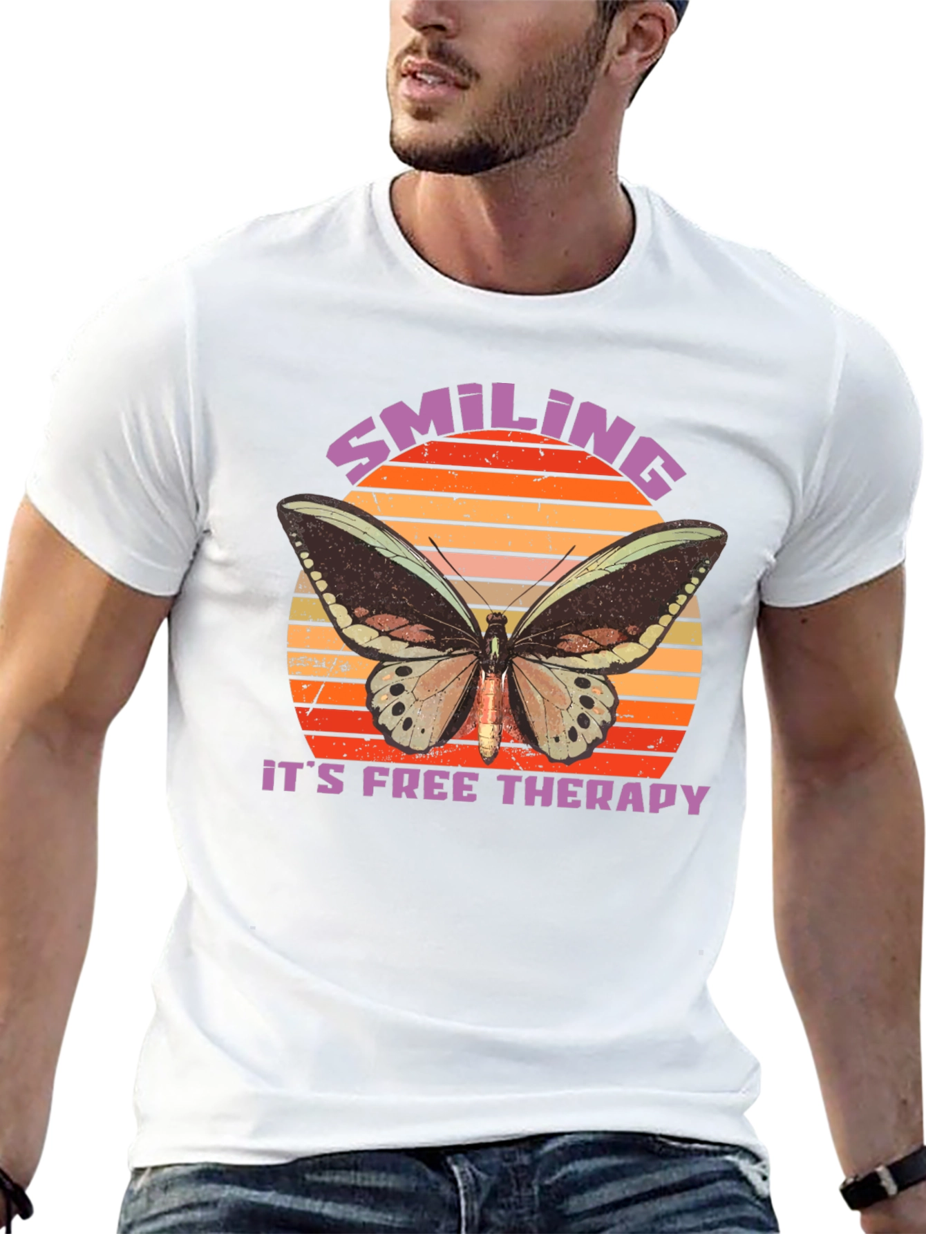 Smiling Free Therapy Butterfly Graphic T-Shirt
