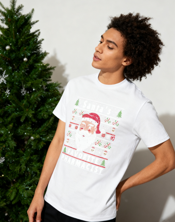 Santa's Favorite Pharmacist Christmas T-Shirt - 100% Cotton, Festive Tee for Holiday & Professional Occasions