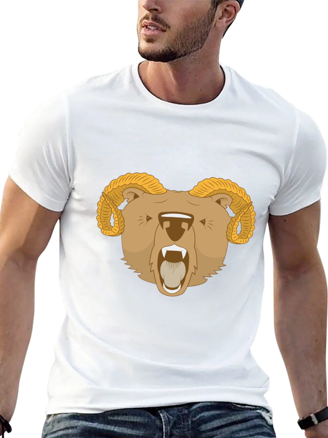 Ram Bear Graphic Tee - Black Animal T-Shirt