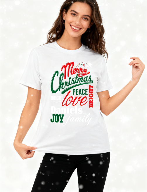 Merry Christmas Daniels Family Graphic T-Shirt - 100% Cotton, Christmas Exclusive for Family Gatherings & Casual Occasions