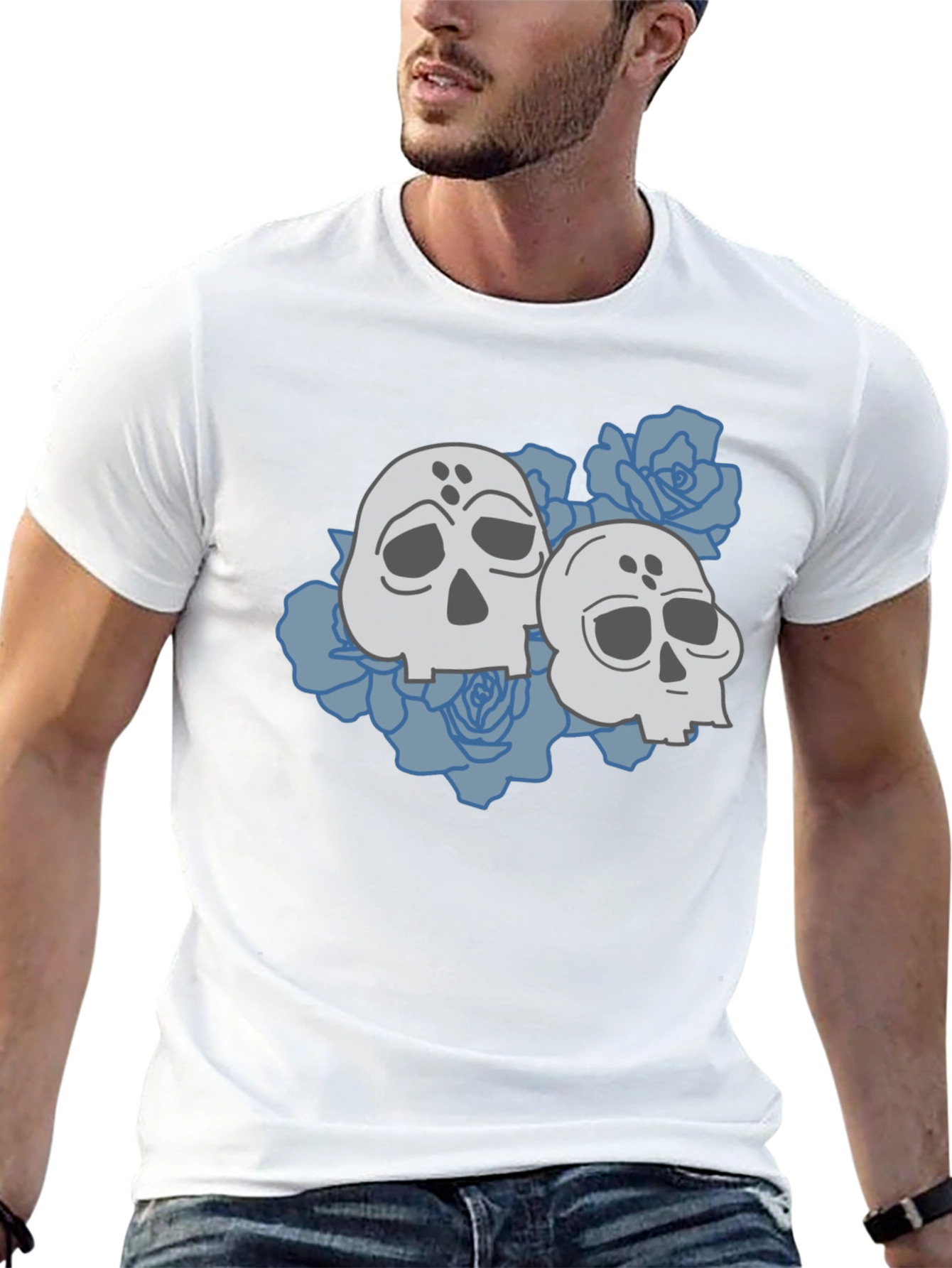Skull & Roses Graphic Tee - Casual Black T-Shirt