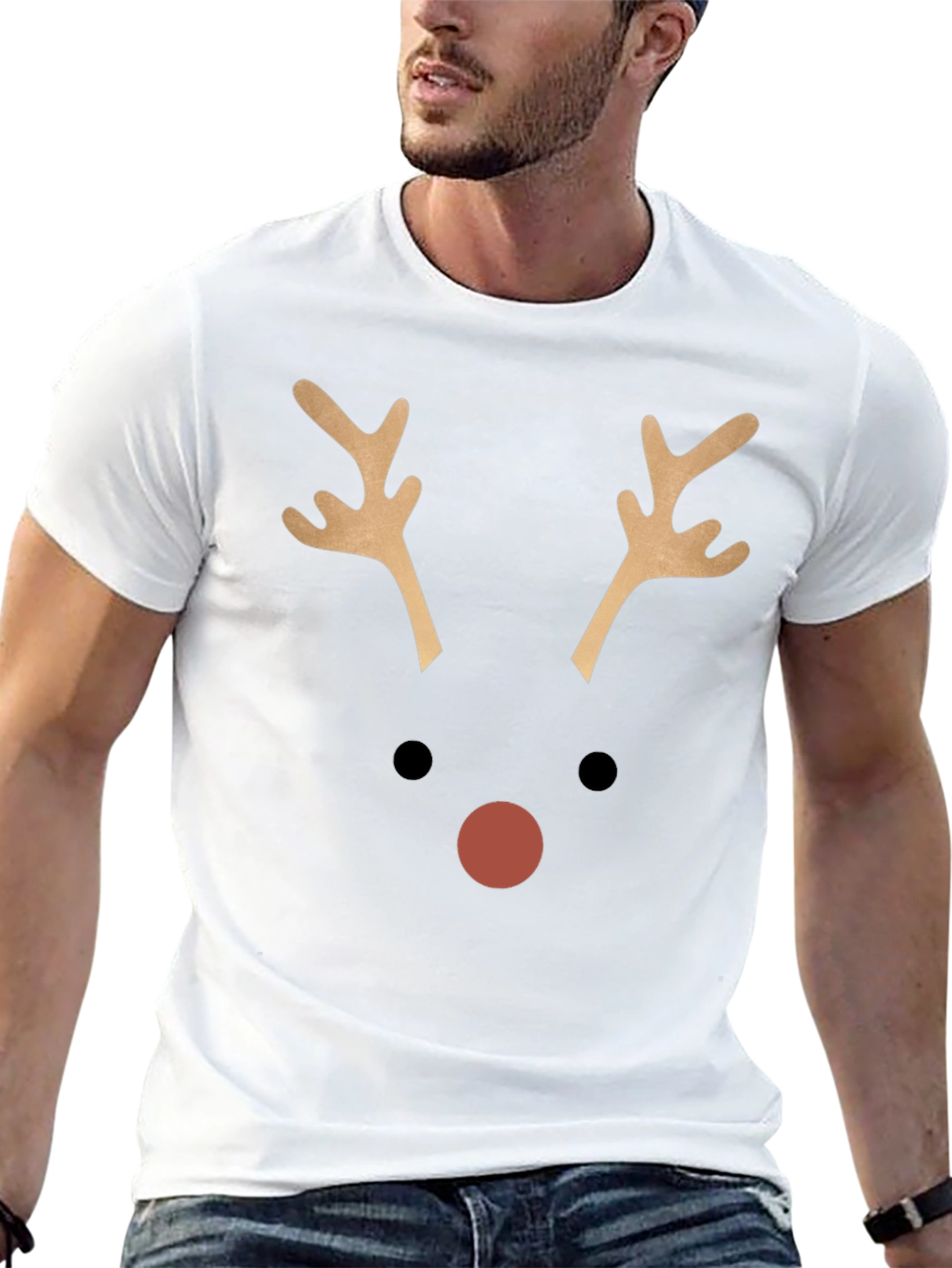 Reindeer Face Graphic T-Shirt - Christmas Holiday Tee