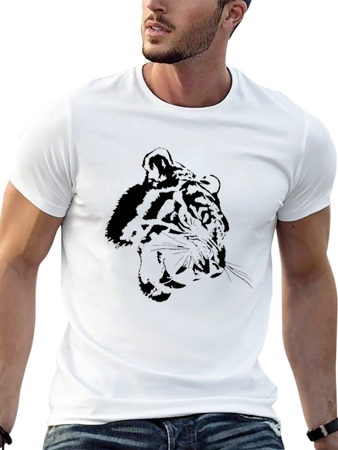 Tiger Graphic Black Tee - Stylish Mens T-Shirt