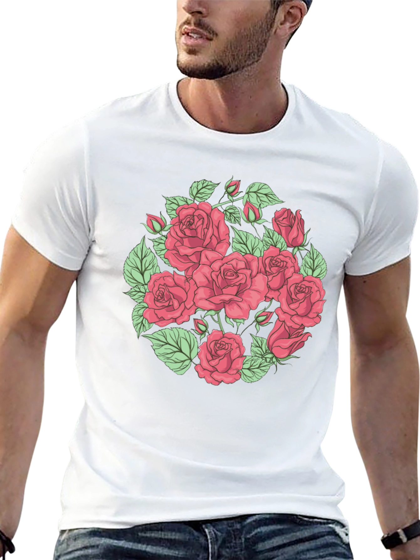 Floral Rose Print Black T-Shirt