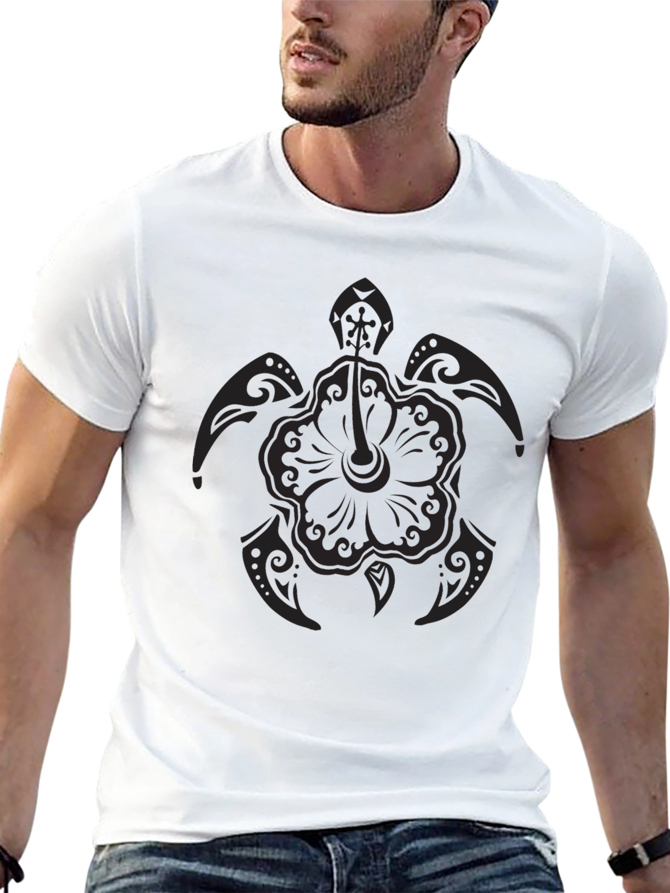 Black Turtle Hibiscus Graphic T-Shirt