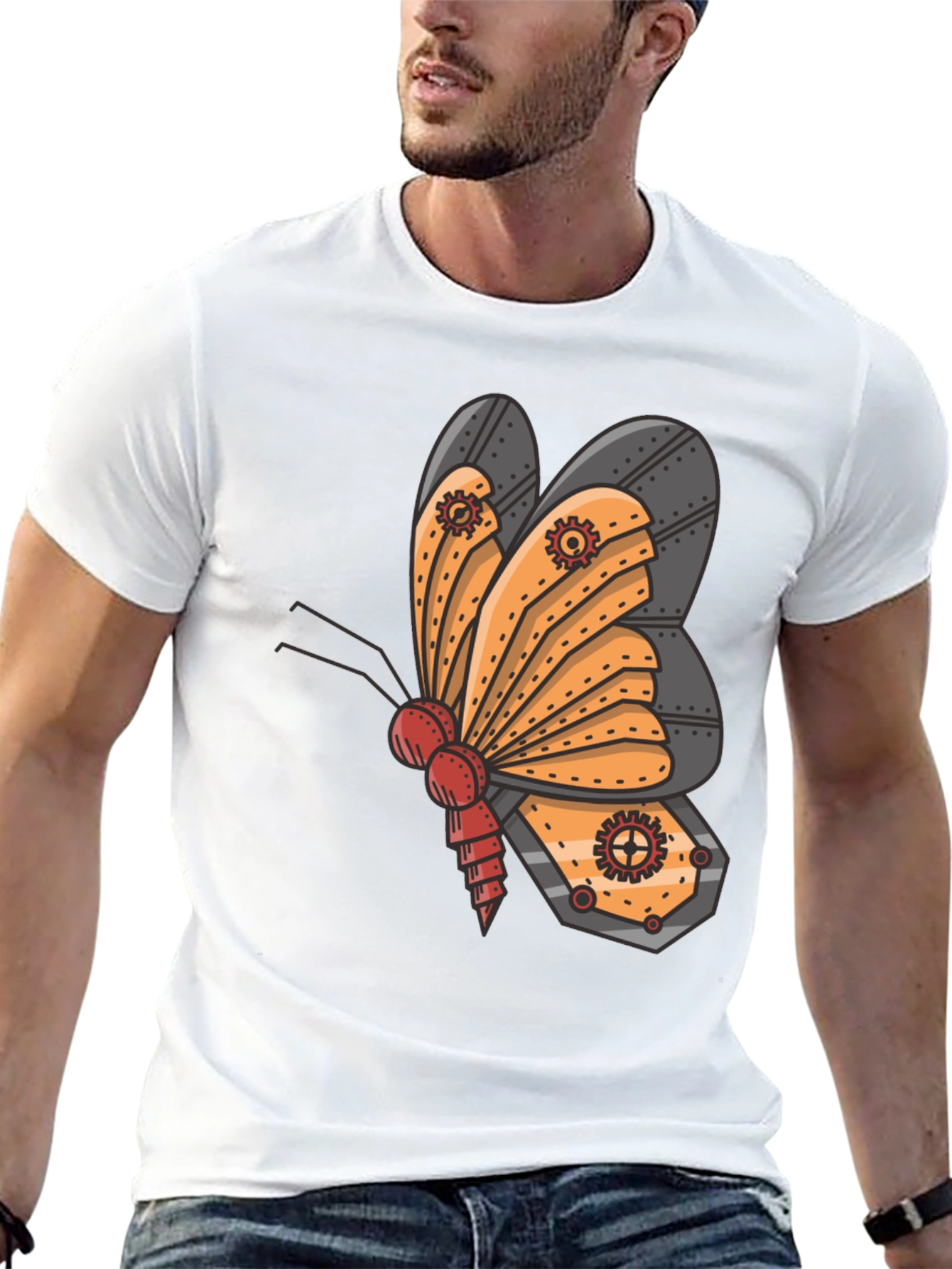 Steampunk Butterfly Graphic Tee - Unique Insect Design