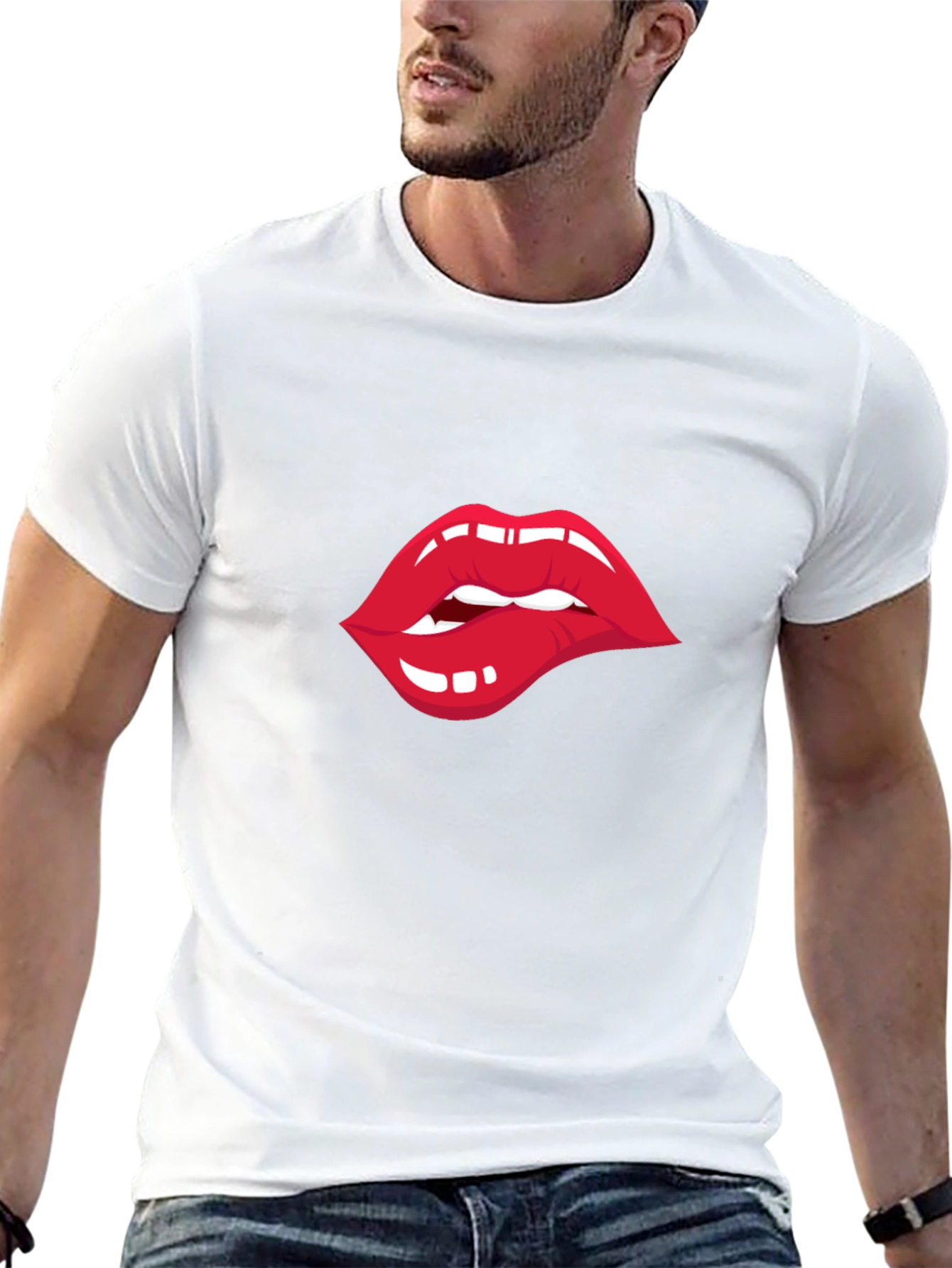 Biting Lips Graphic T-Shirt - Unisex Crew Neck Tee