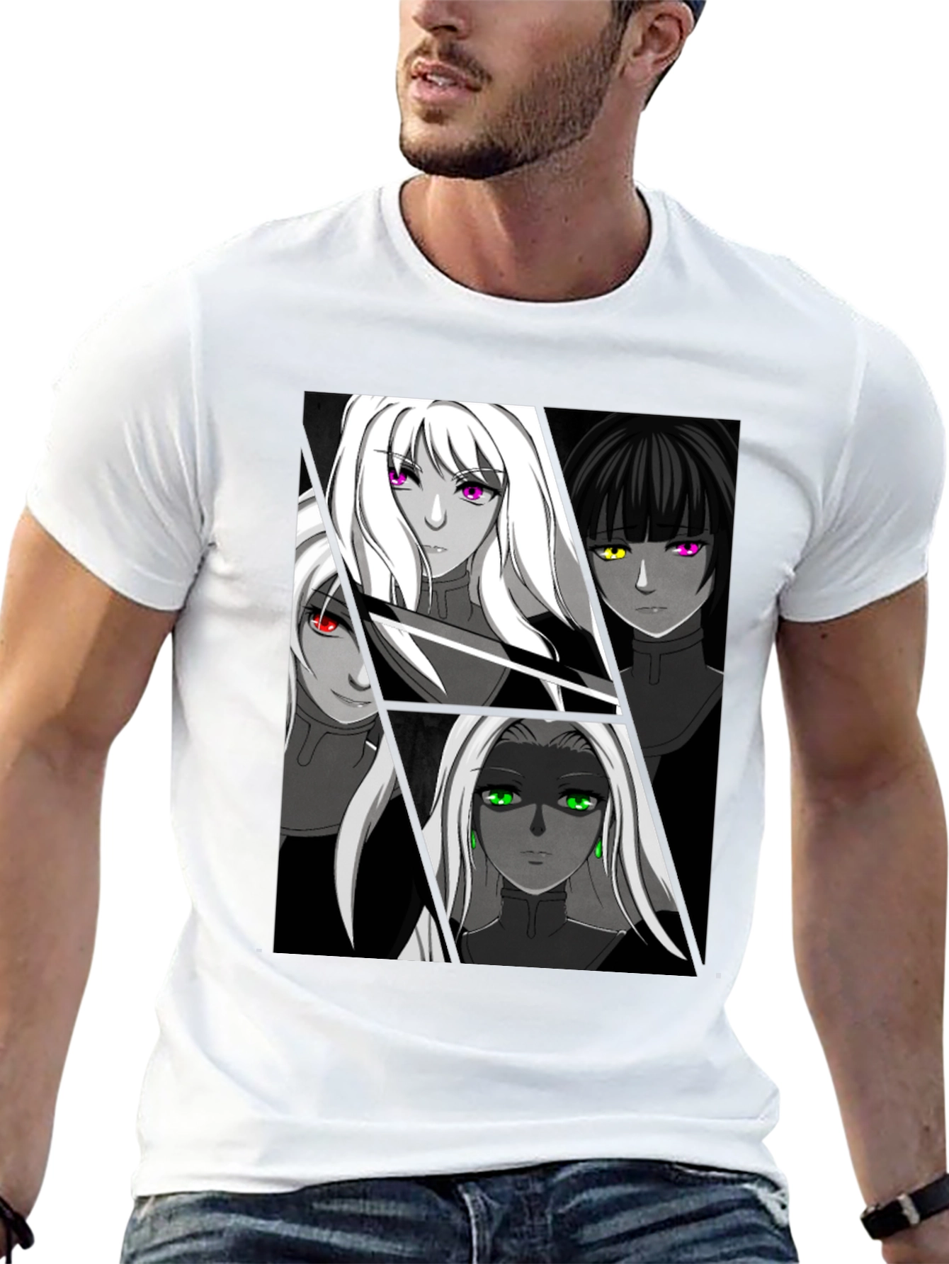 Anime Girls Black Graphic T-Shirt