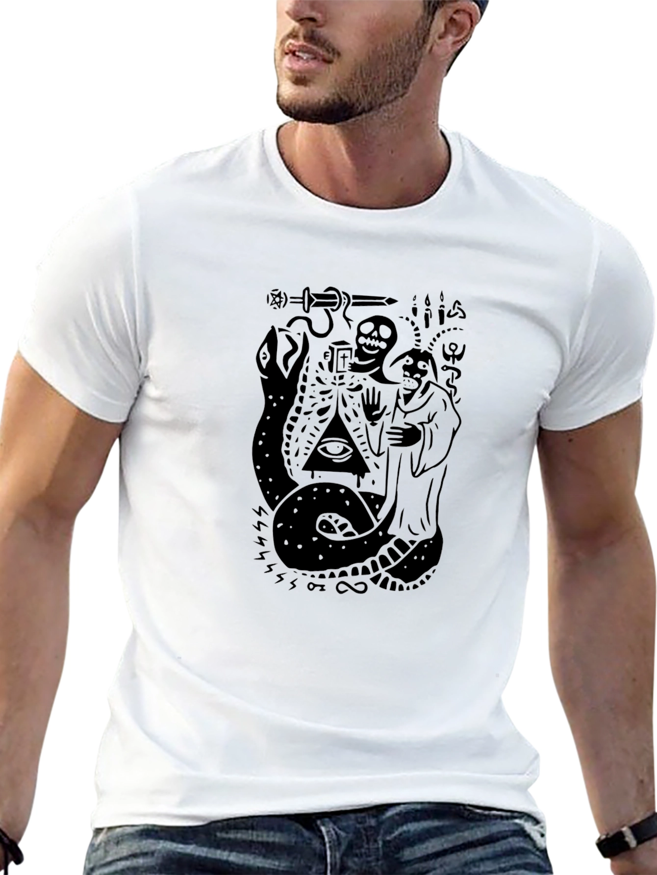 Occult Snake & Skull Graphic Black T-Shirt