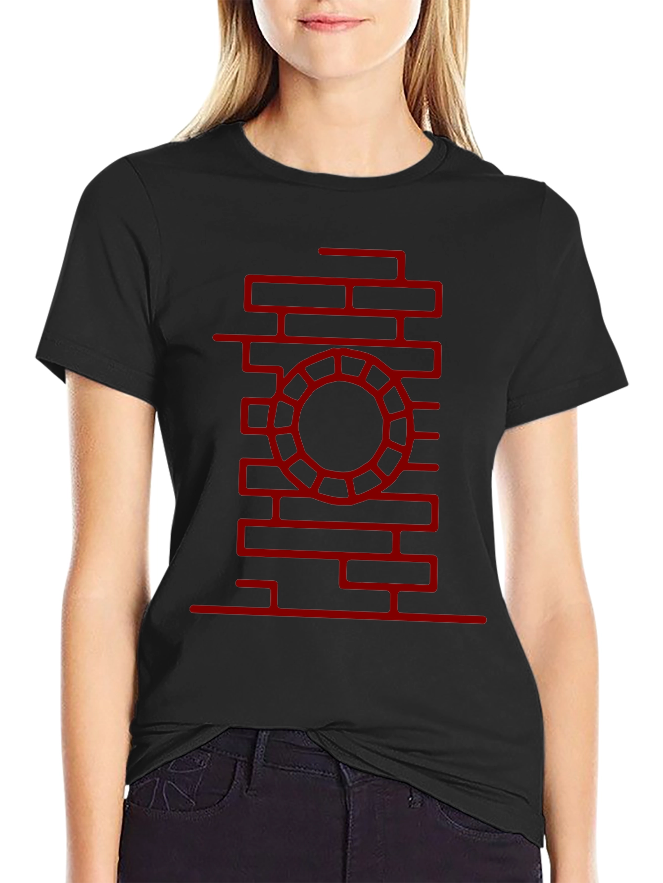 Brick Wall Circle Design Black T-Shirt