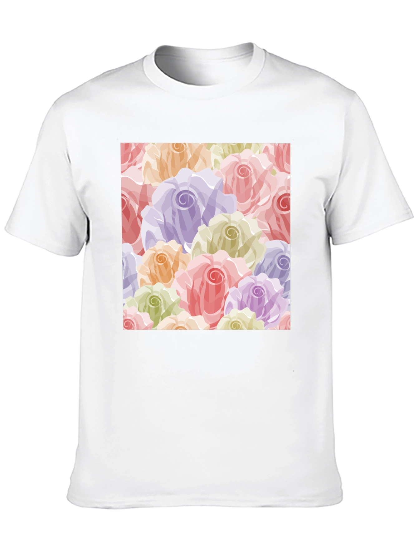 Floral Roses Pattern T-Shirt - Black