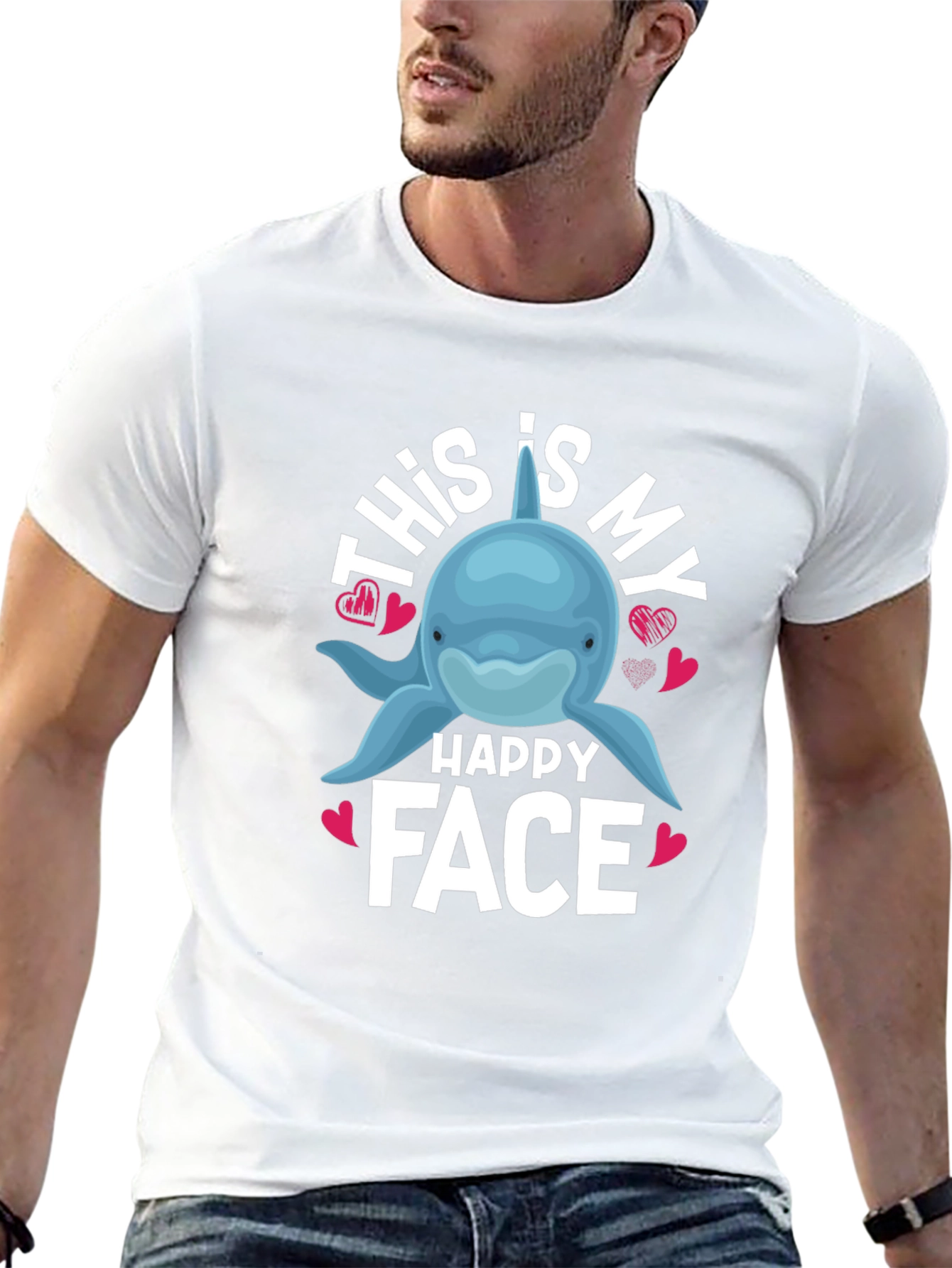 This Is My Happy Face Dolphin Graphic T-Shirt