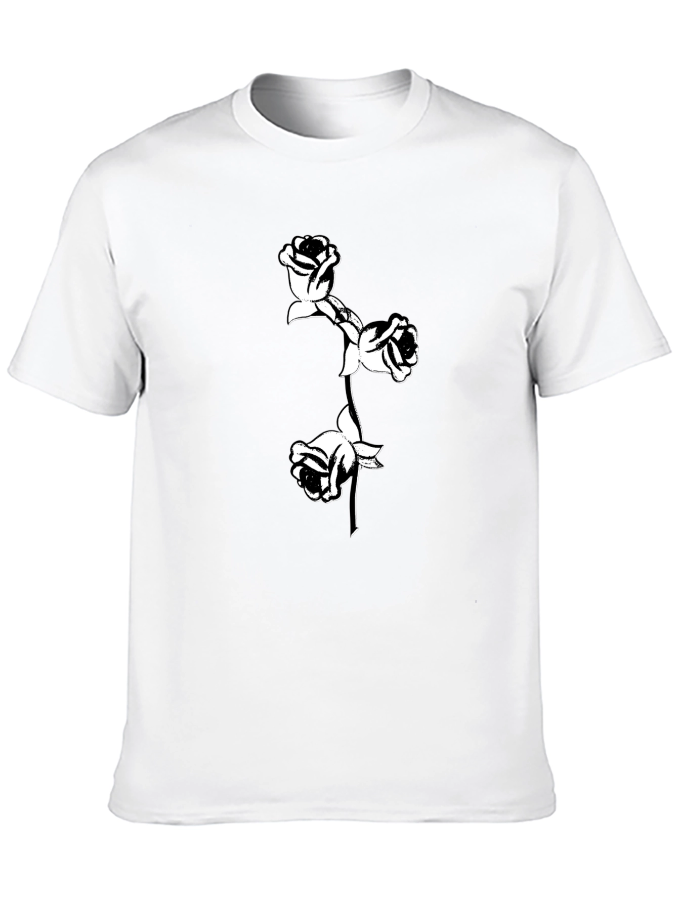 Black T-Shirt with Floral Rose Design