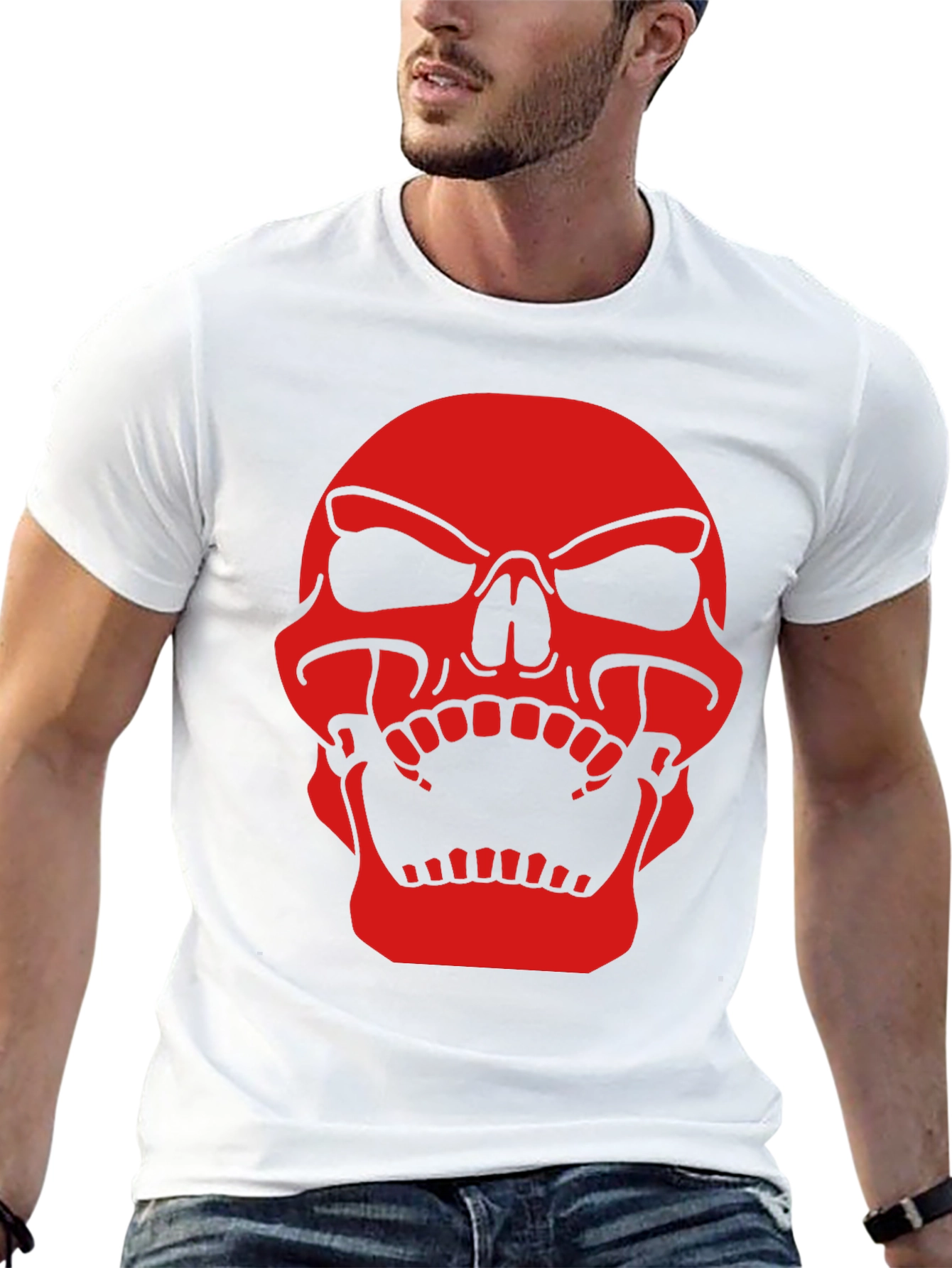 Mens Black T-Shirt with Red Skull Graphic Print
