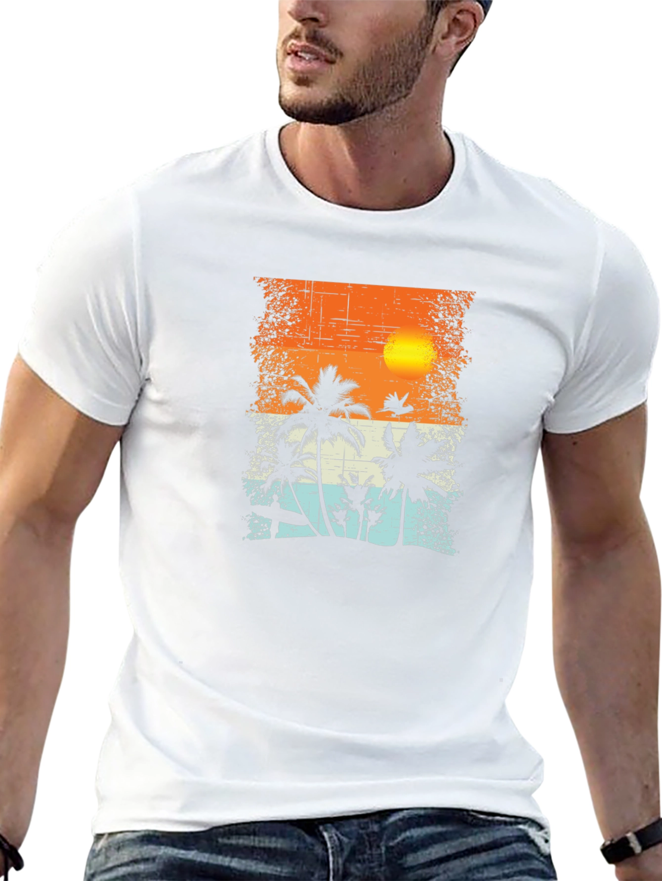 Sunset Palm Tree Graphic T-Shirt - Tropical Beach Vibe