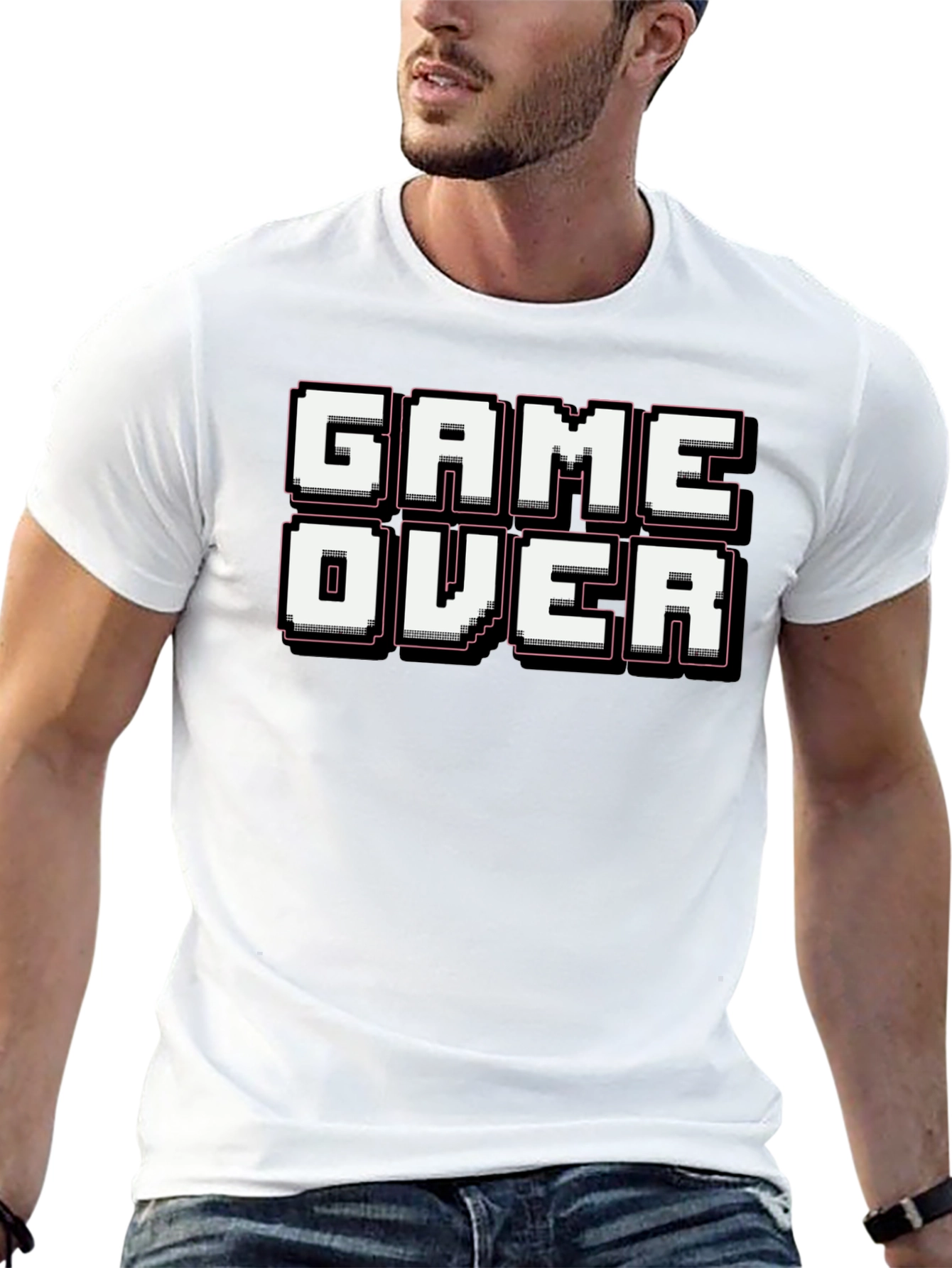 Retro Game Over Graphic Print Black T-Shirt