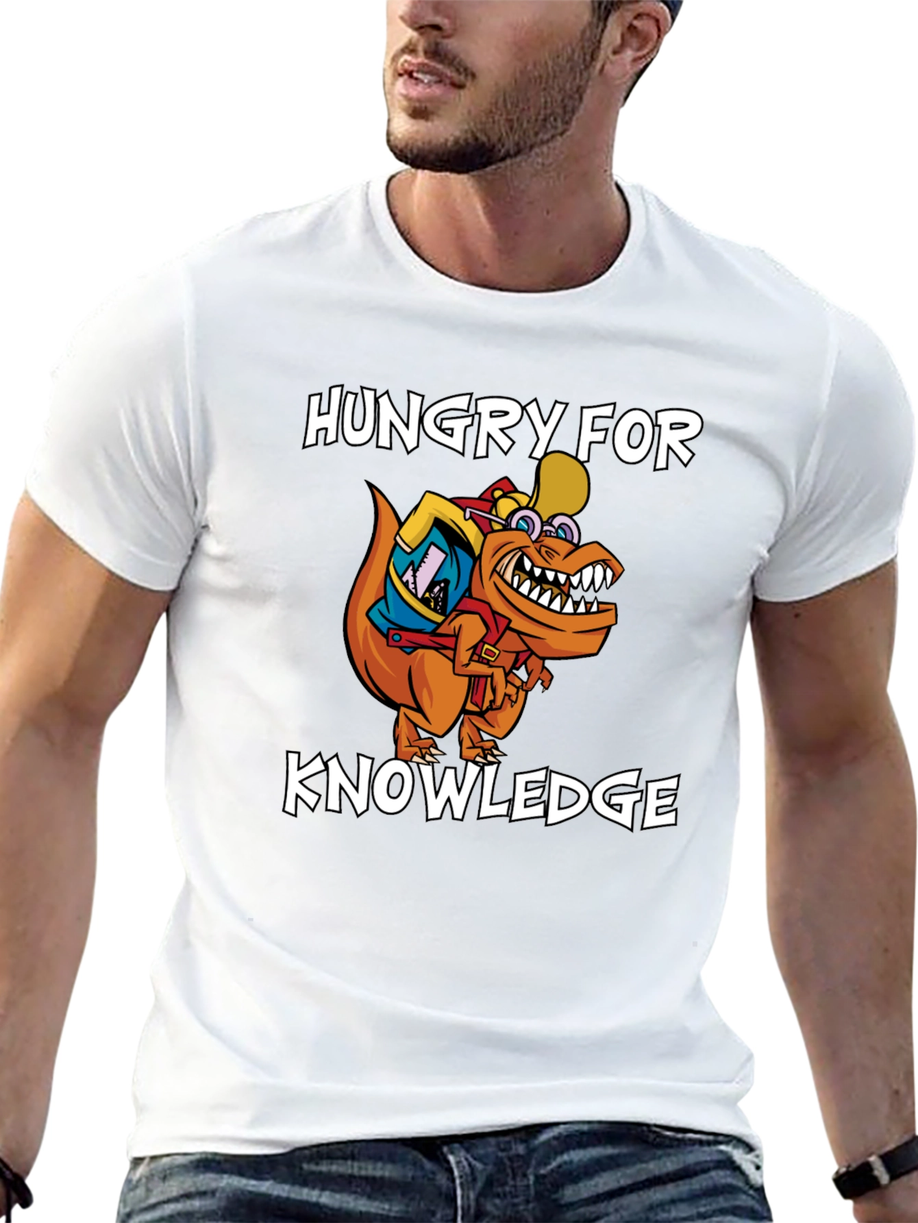 Hungry for Knowledge T-Shirt - Orange Dinosaur