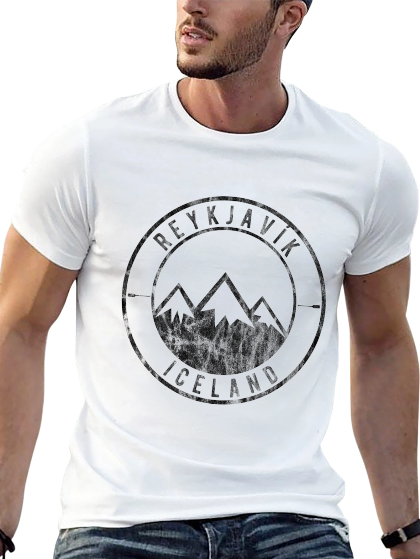 Reykjavik Iceland Mountain Graphic Tee - Black