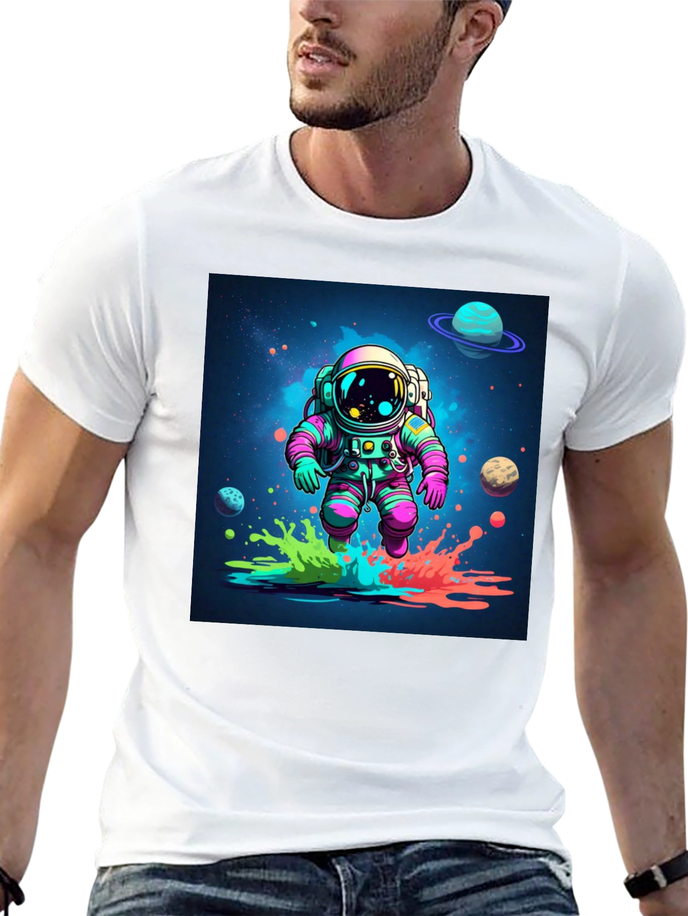 Astronaut in Space Black T-Shirt