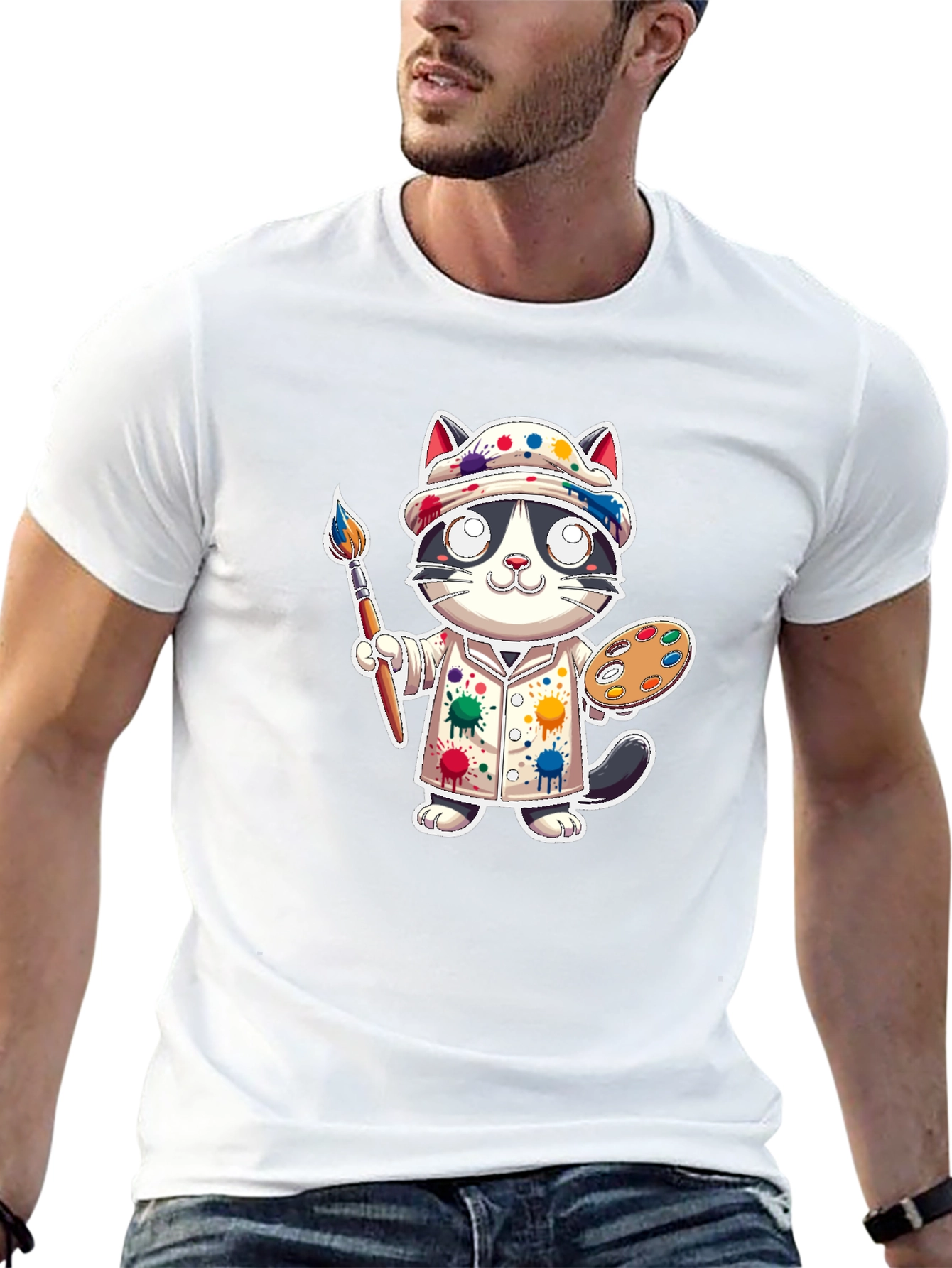 Cat Artist Graphic Tee - Painter Kitten T-Shirt