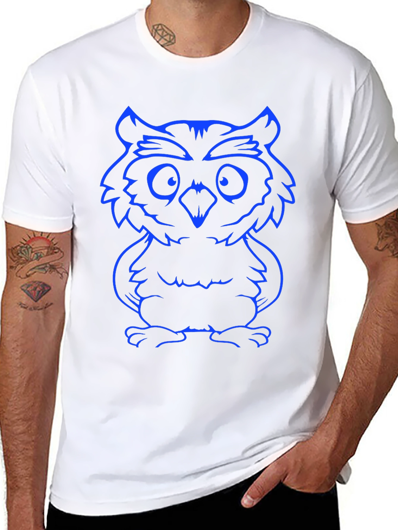 Owl Graphic Tee - Blue Print Black Cotton