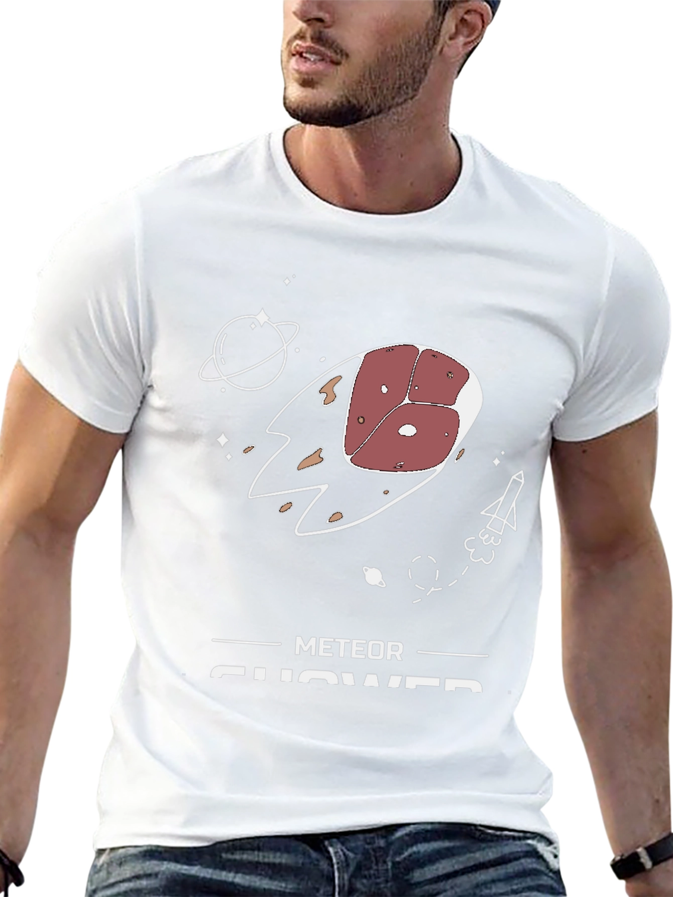 Meat-eor Shower T-Shirt - Funny Space Pun