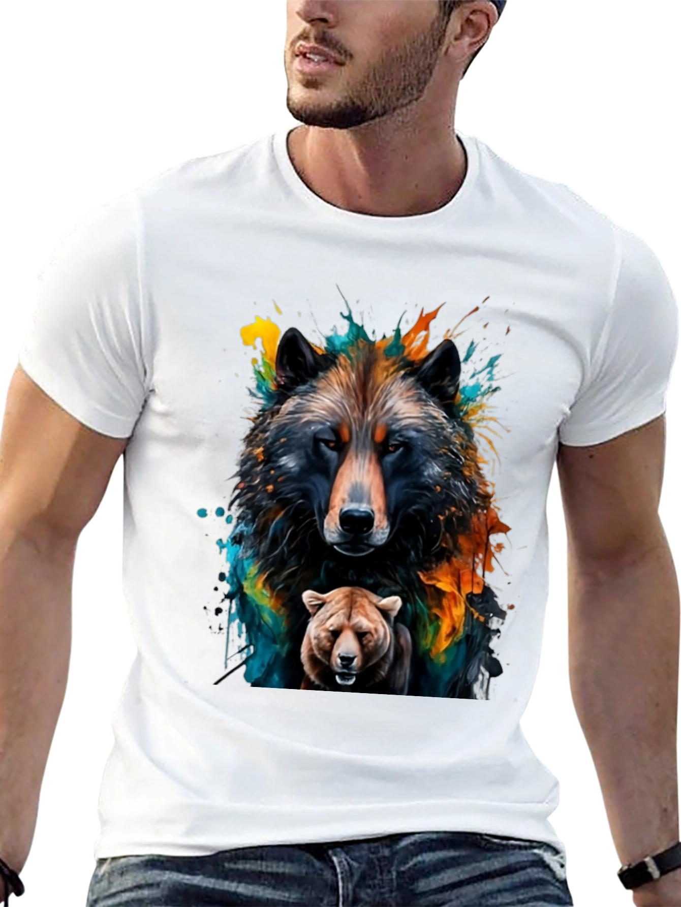 Wolf and Bear Graphic Black Tee