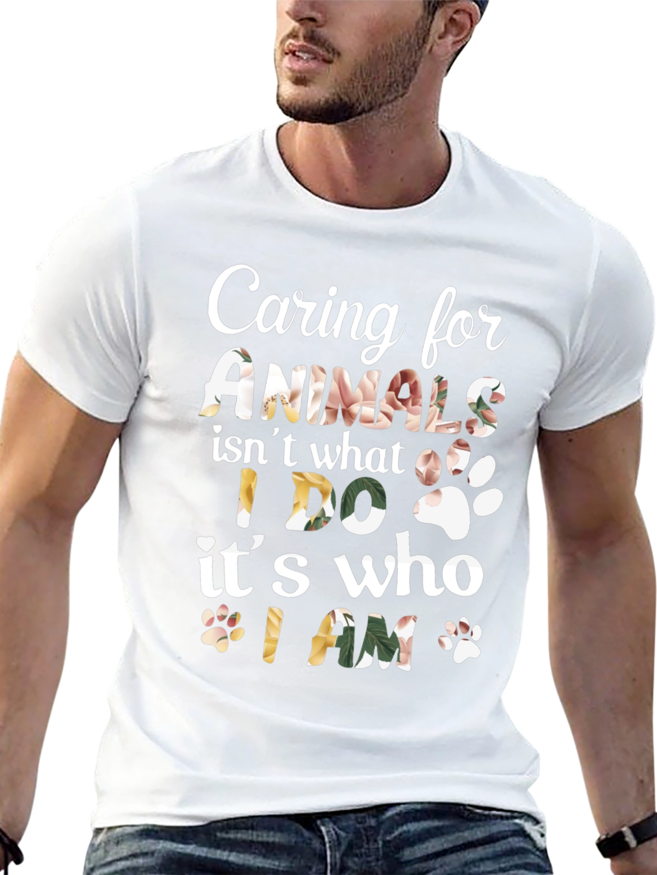 Caring for Animals Floral Print T-Shirt