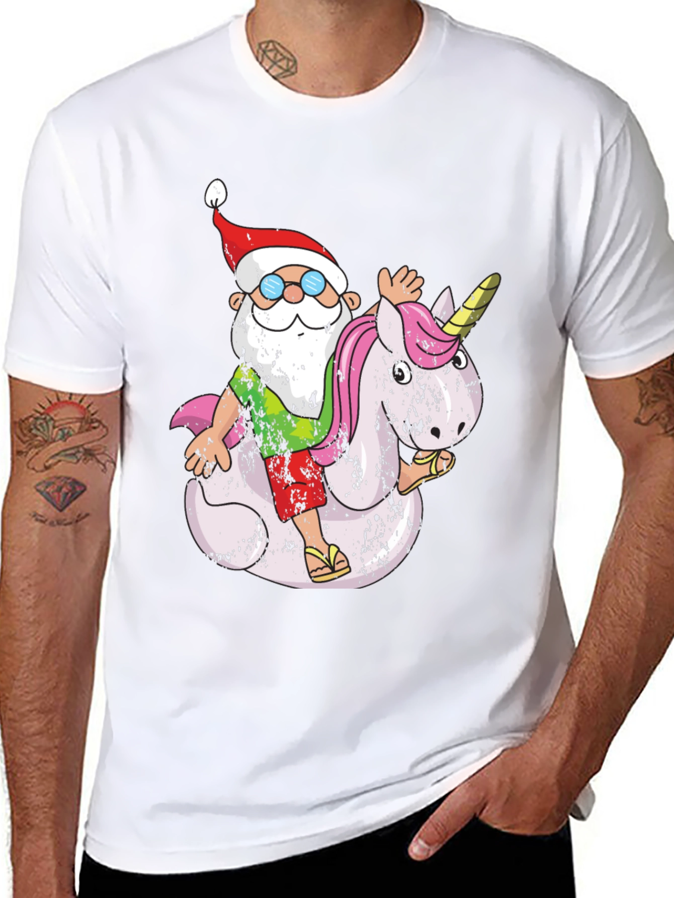Santa Riding Unicorn Graphic Tee