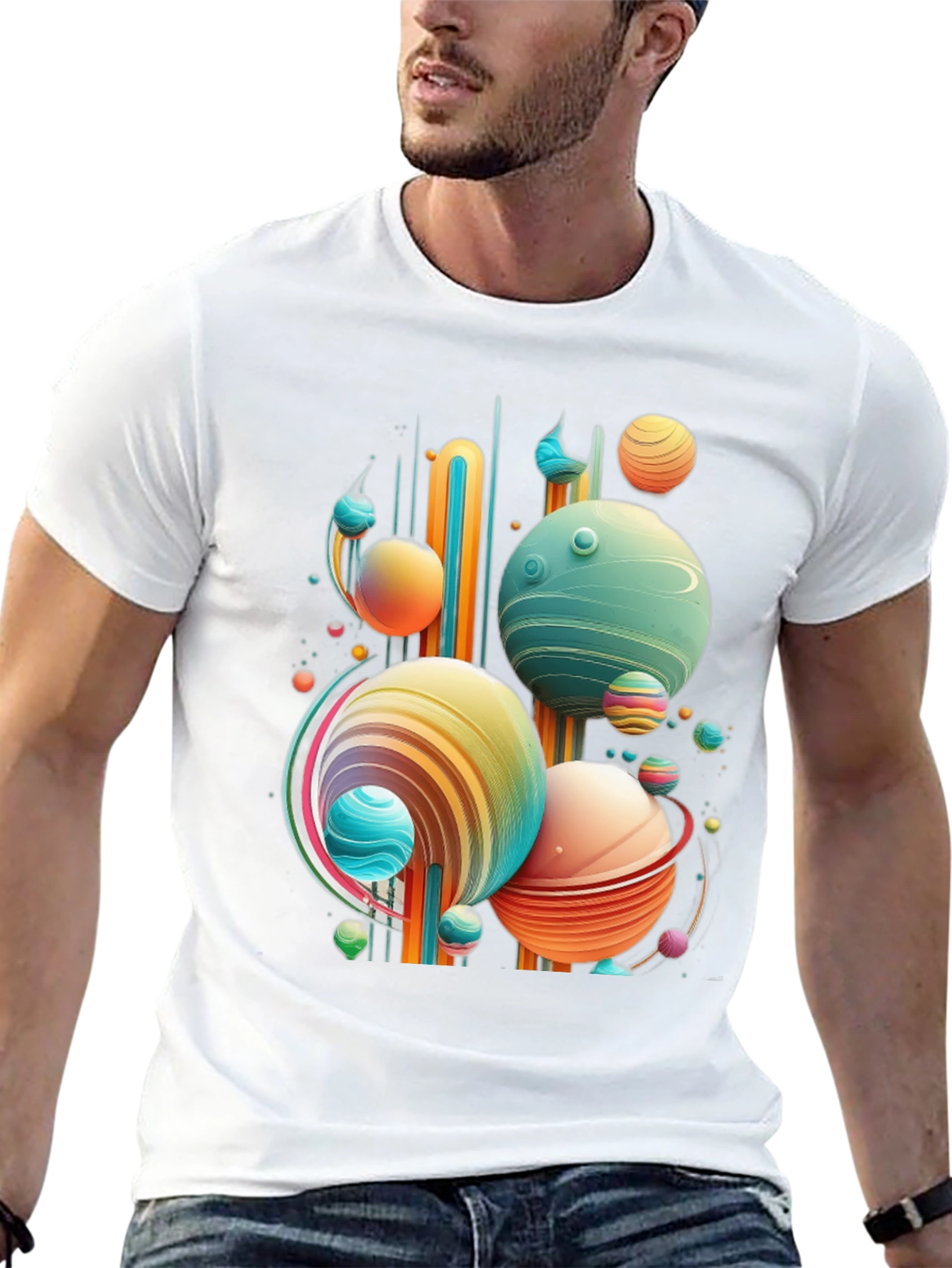 Abstract Planet Graphic Tee - Trendy Space Design
