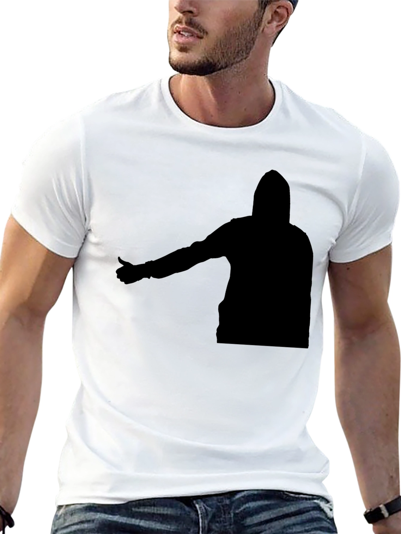 Black T-Shirt with Abstract Hooded Silhouette Graphic