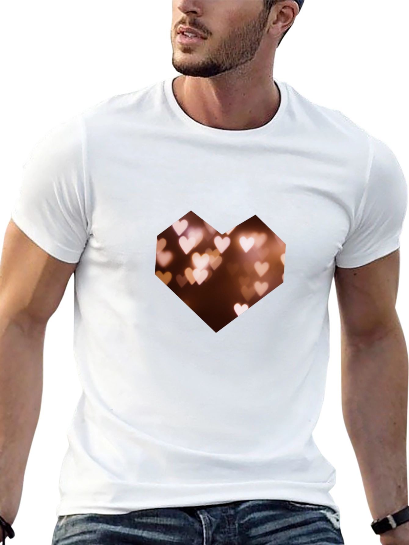 Geometric Heart Bokeh Graphic Black Tee