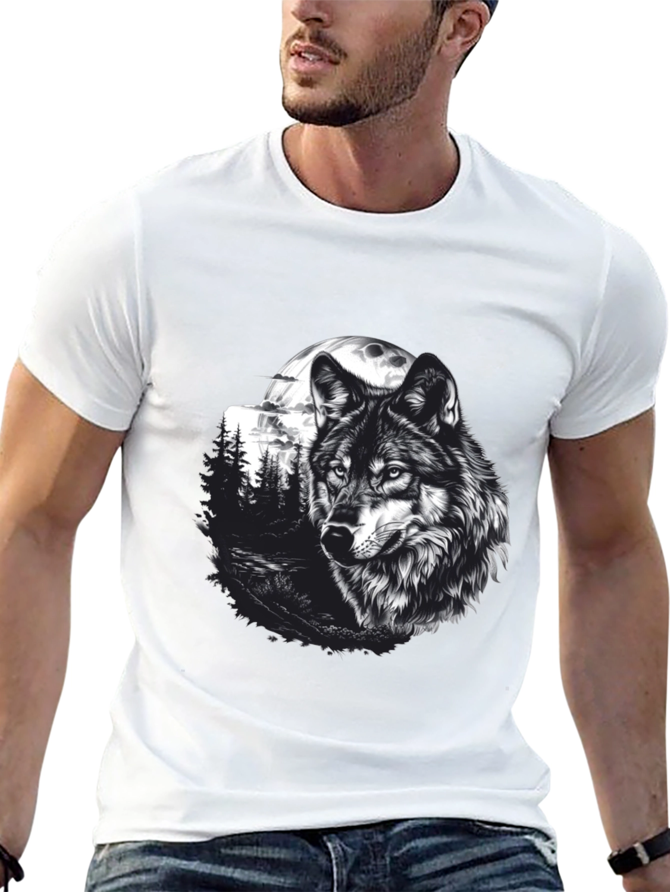 Wolf Moon Graphic Tee - Black Cotton T-Shirt